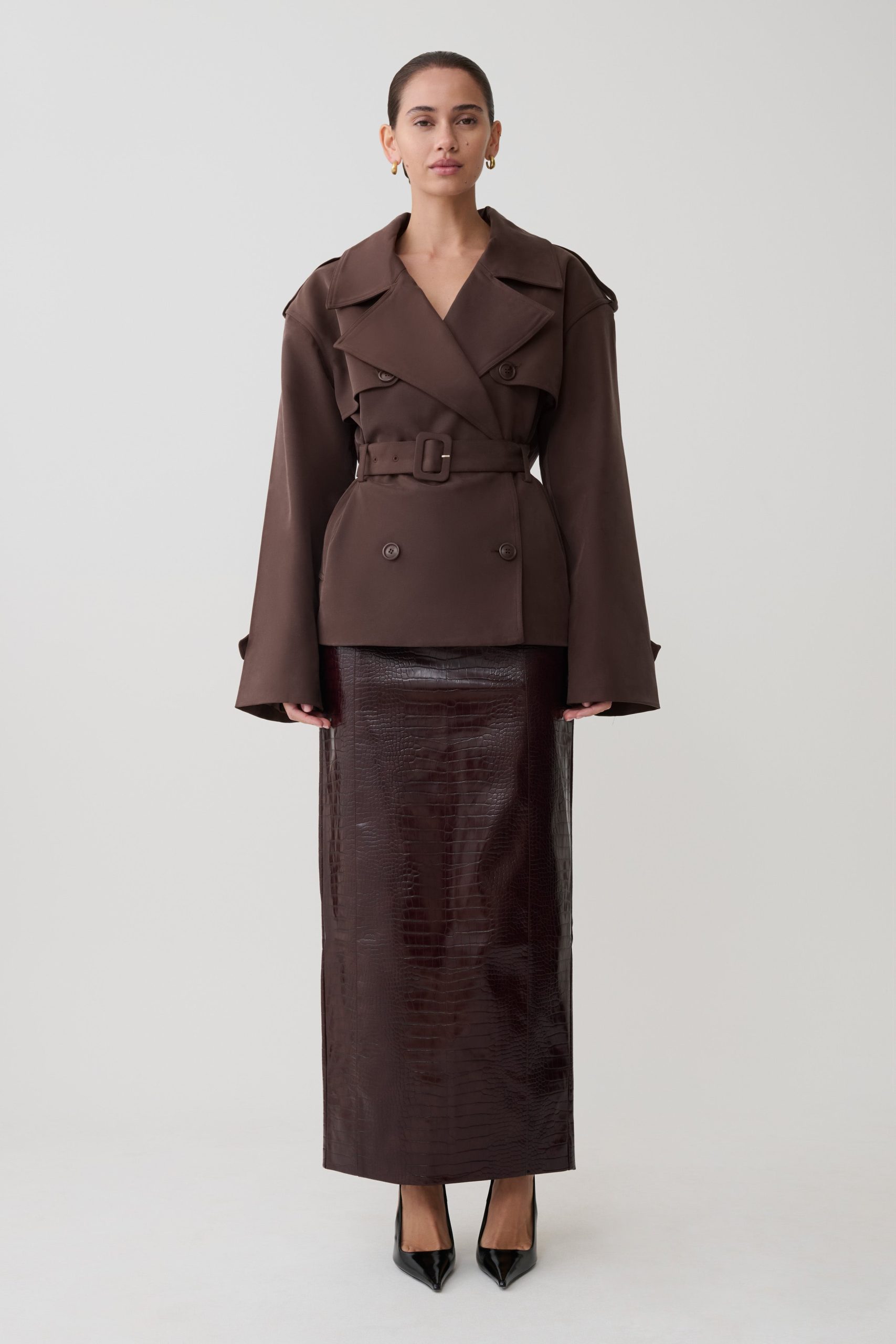 Alden Short Trench Jacket - Chocolate - Image 7