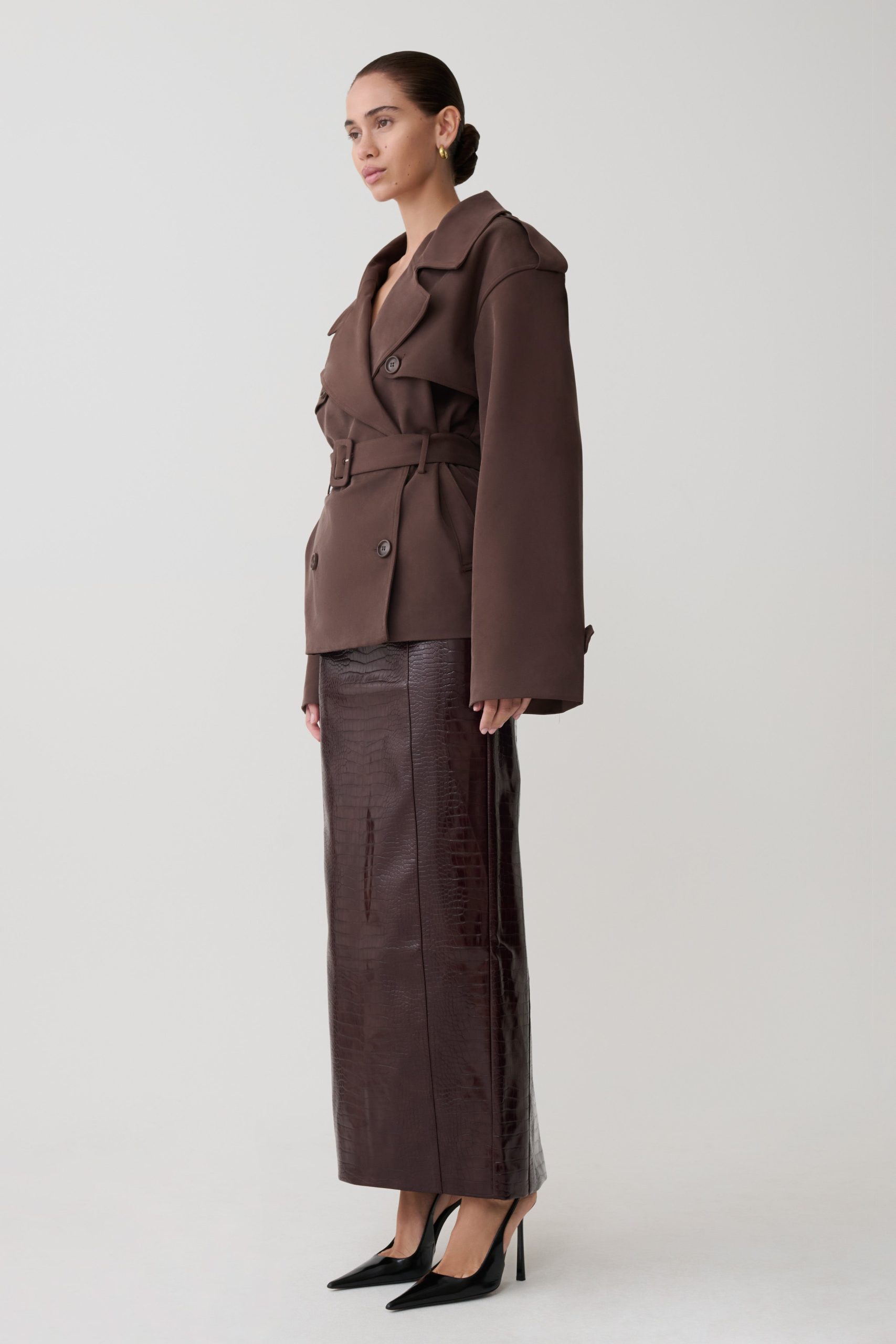 Alden Short Trench Jacket - Chocolate - Image 9