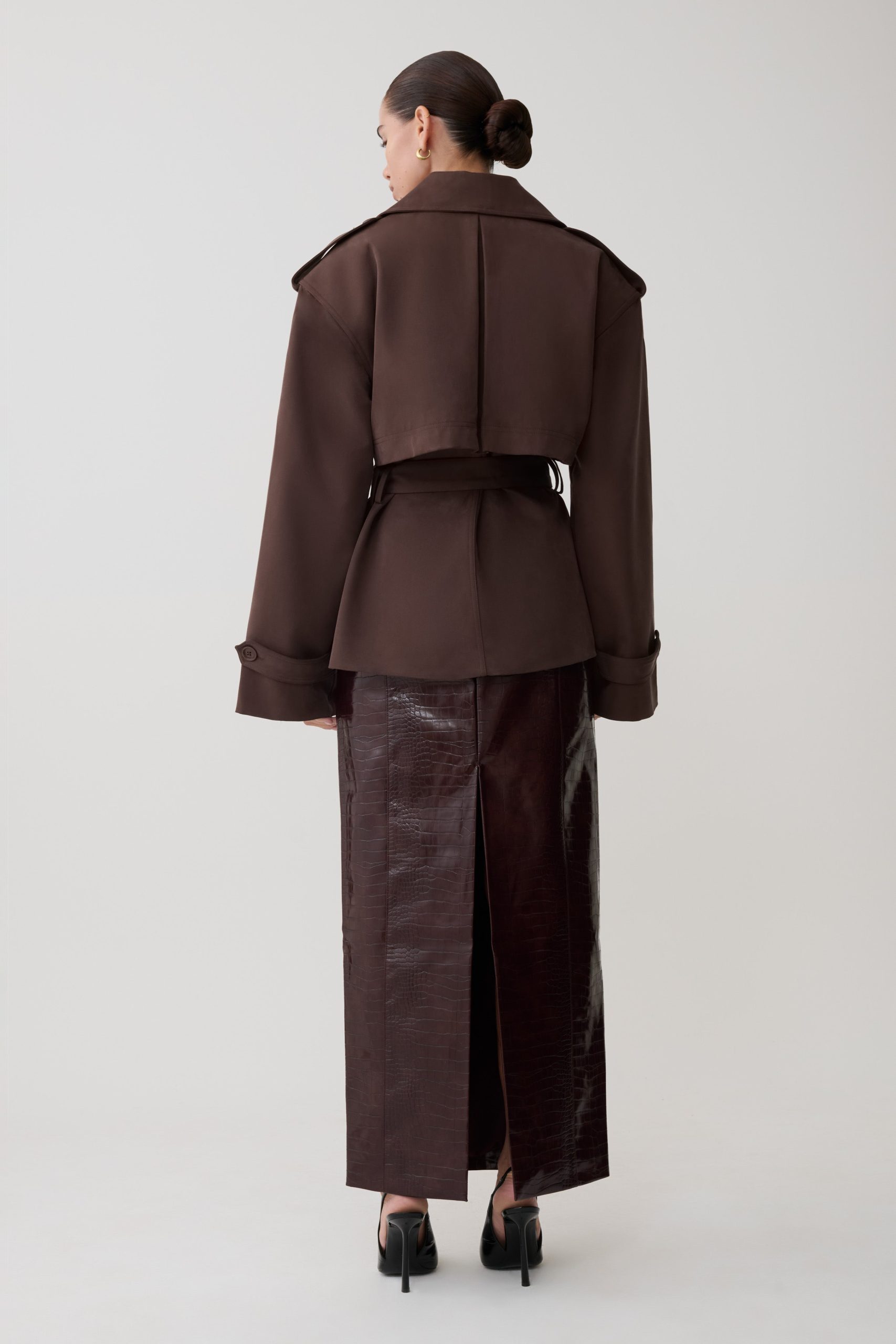 Alden Short Trench Jacket - Chocolate - Image 8