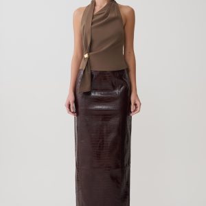 Marina Halter Top With Hardware - Cacao Brown