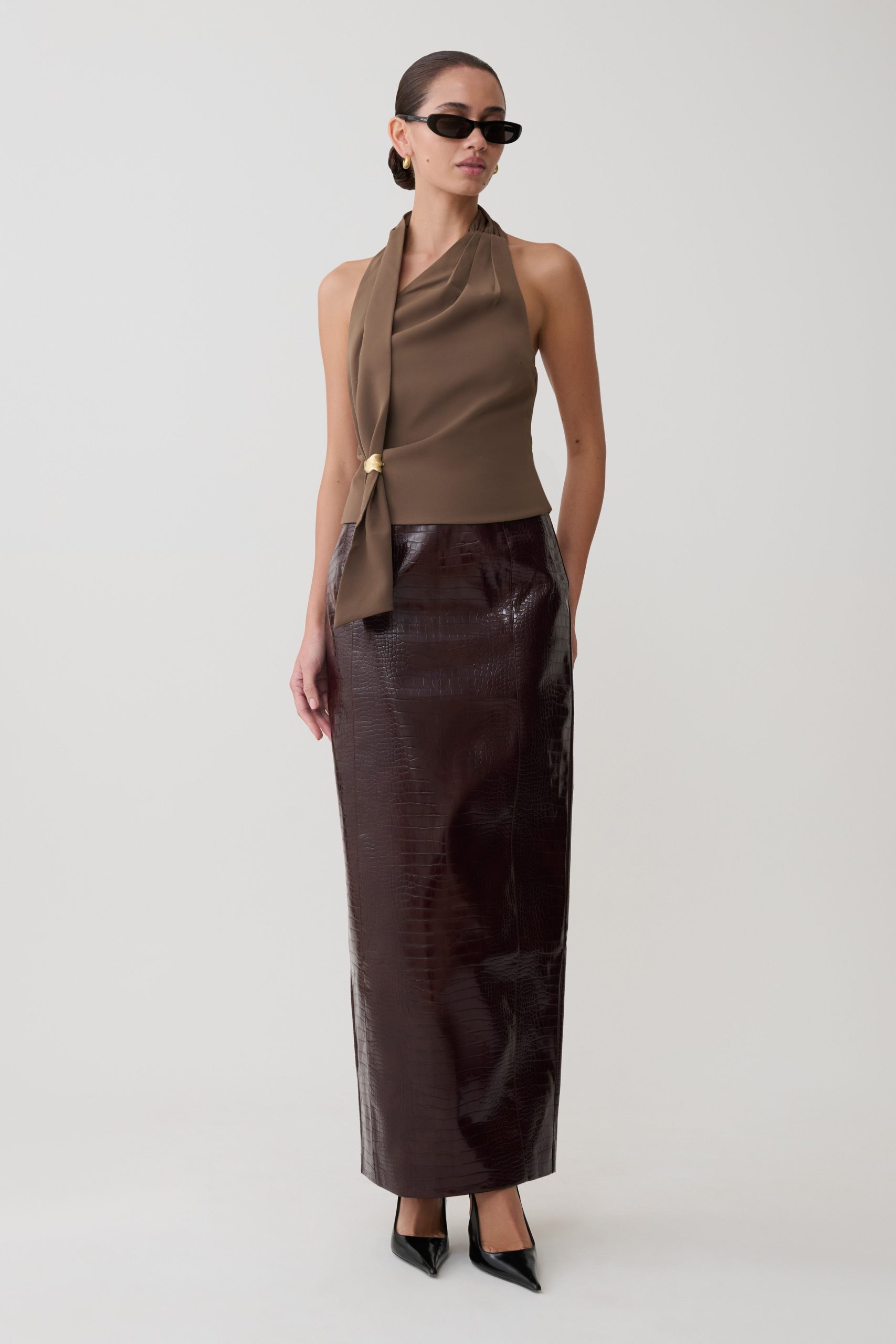 Marina Halter Top With Hardware - Cacao Brown - Image 6