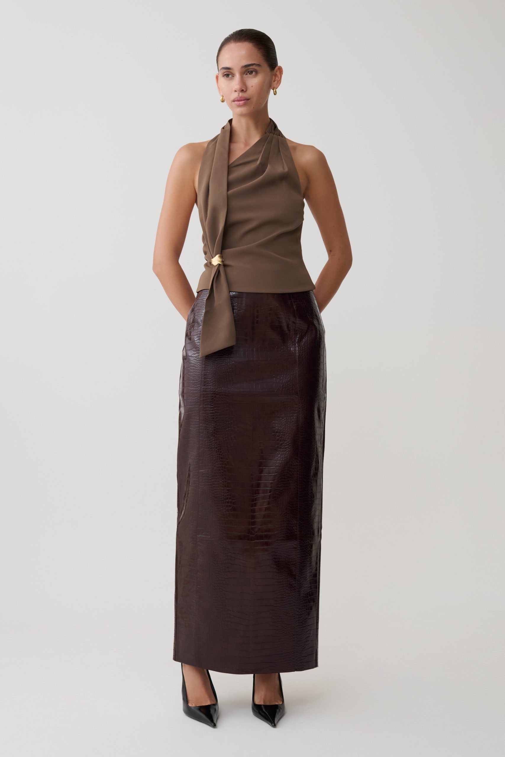 Marina Halter Top With Hardware - Cacao Brown - Image 4