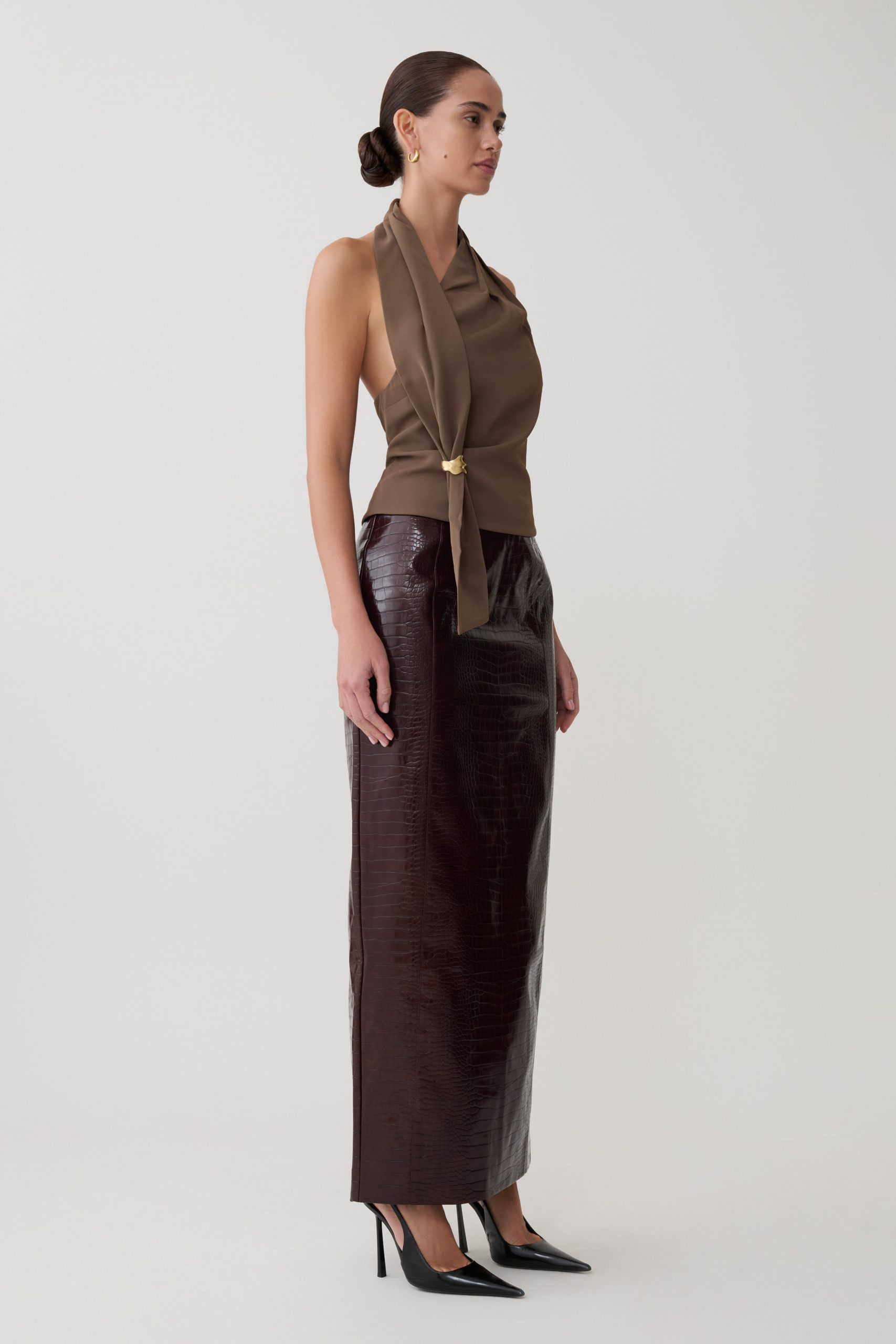 Marina Halter Top With Hardware - Cacao Brown - Image 3