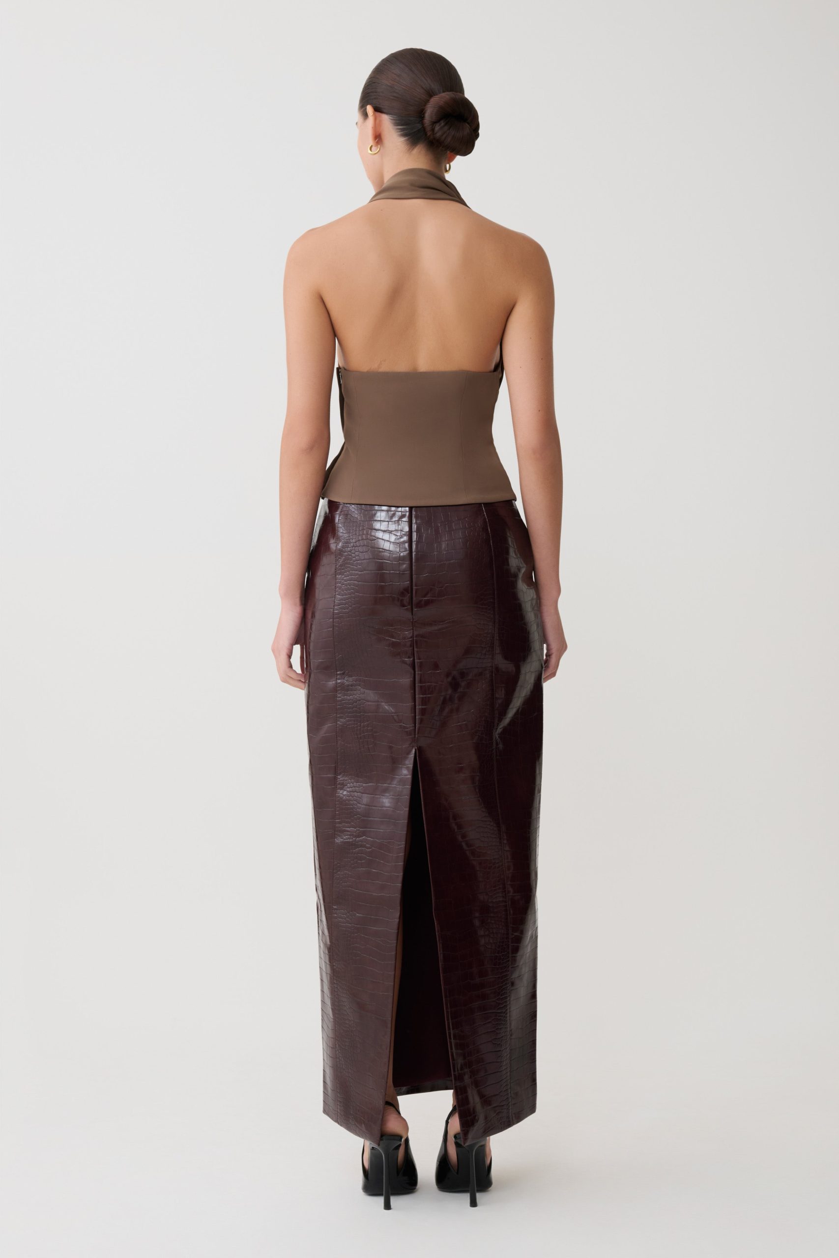Marina Halter Top With Hardware - Cacao Brown - Image 2