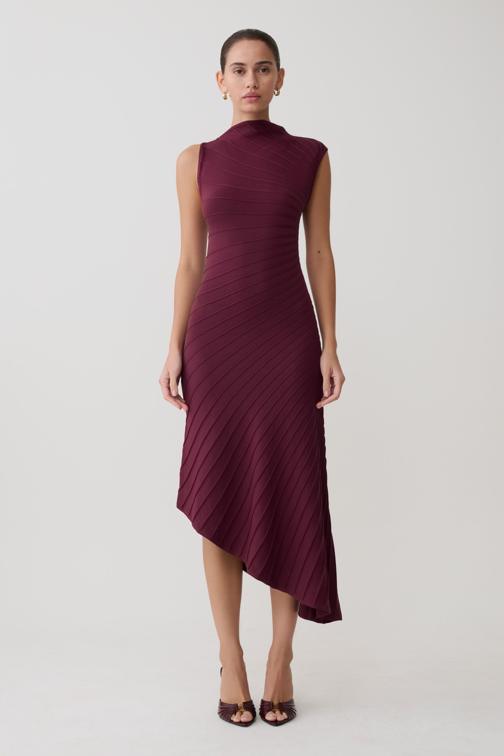Milasandra Pleated Knit Dress - Plum - Image 10