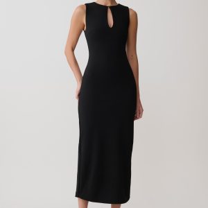 Norah Sleeveless Crepe Midi Dress - Black