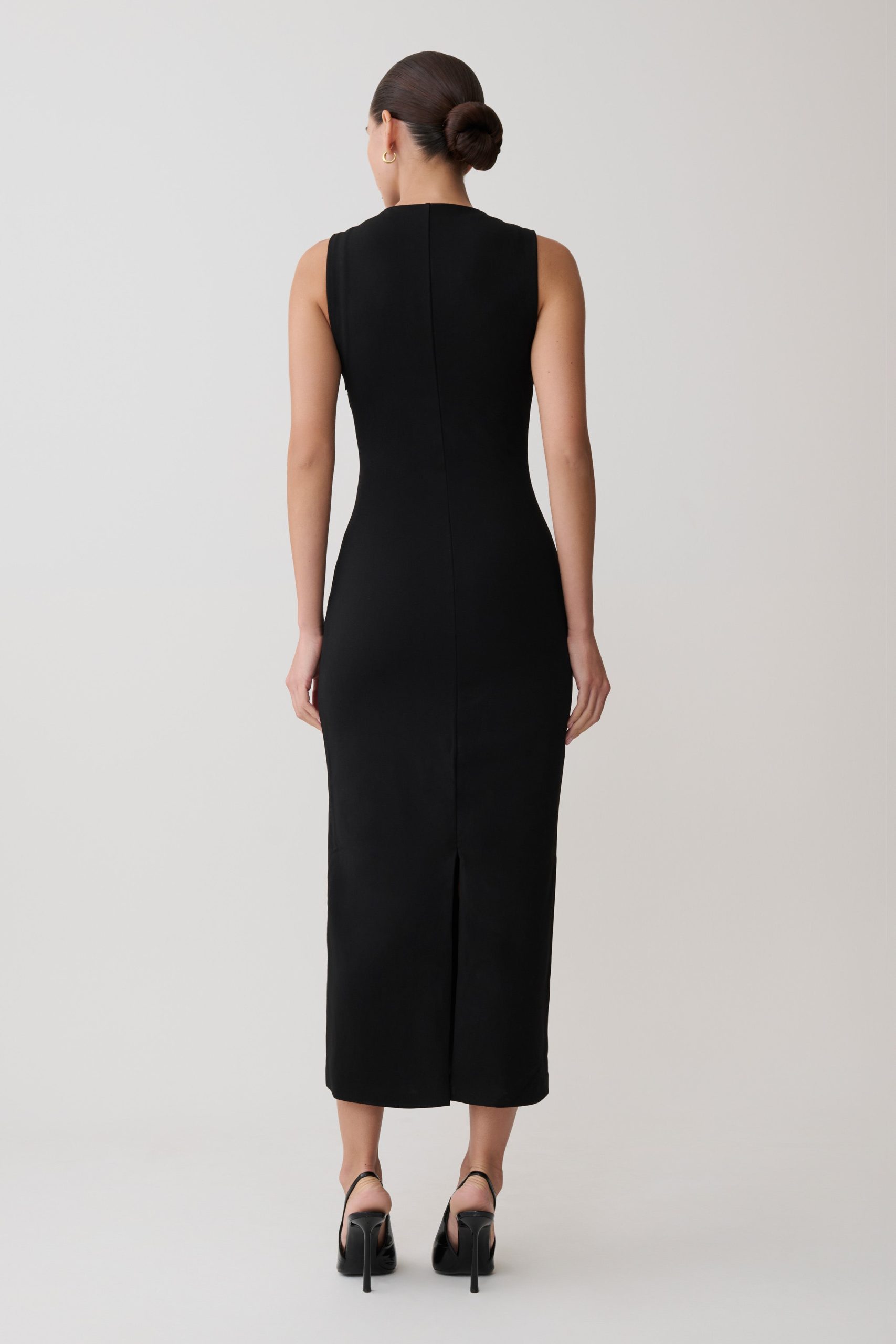 Norah Sleeveless Crepe Midi Dress - Black - Image 2