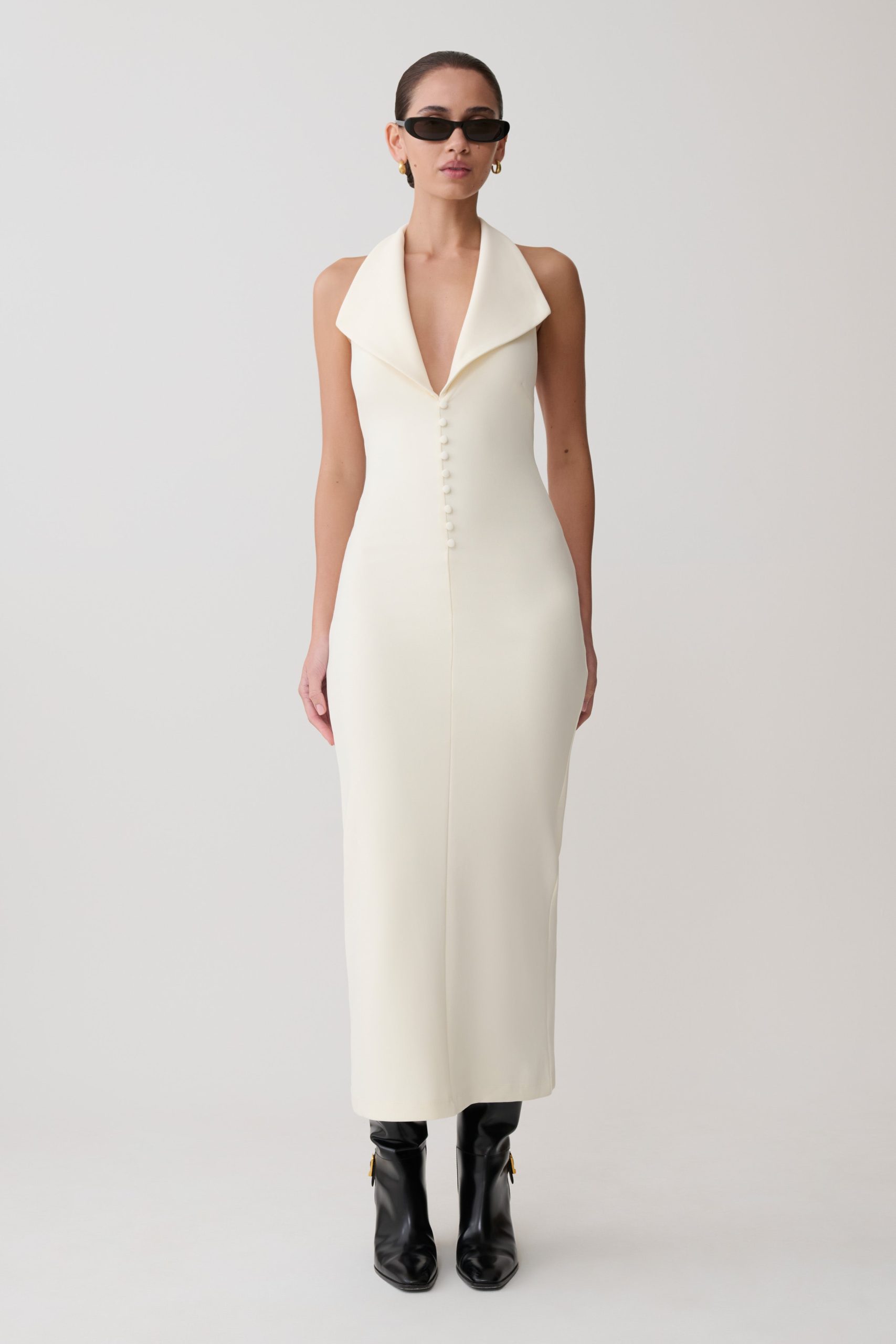 Annita Crepe Halter Midi Dress - Ivory - Image 4