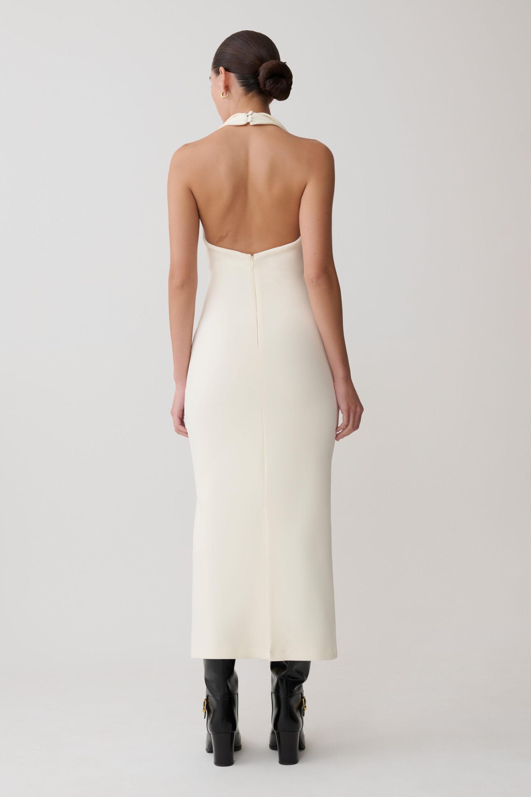 Annita Crepe Halter Midi Dress - Ivory - Image 3