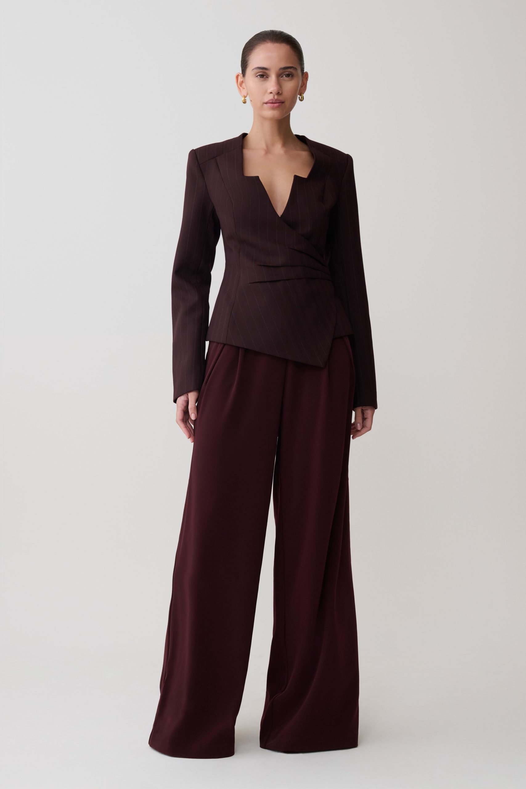 Agatha Square Neck Blazer - Plum Pinstripe - Image 4
