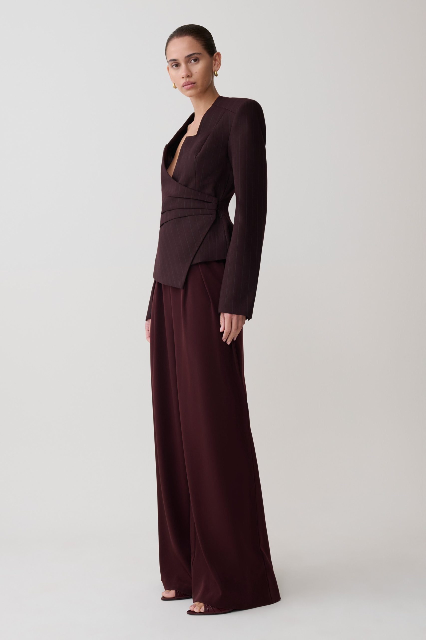Agatha Square Neck Blazer - Plum Pinstripe - Image 6