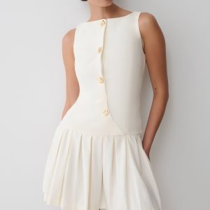 Mackenzie Sleeveless Pleated Mini Dress - Ivory