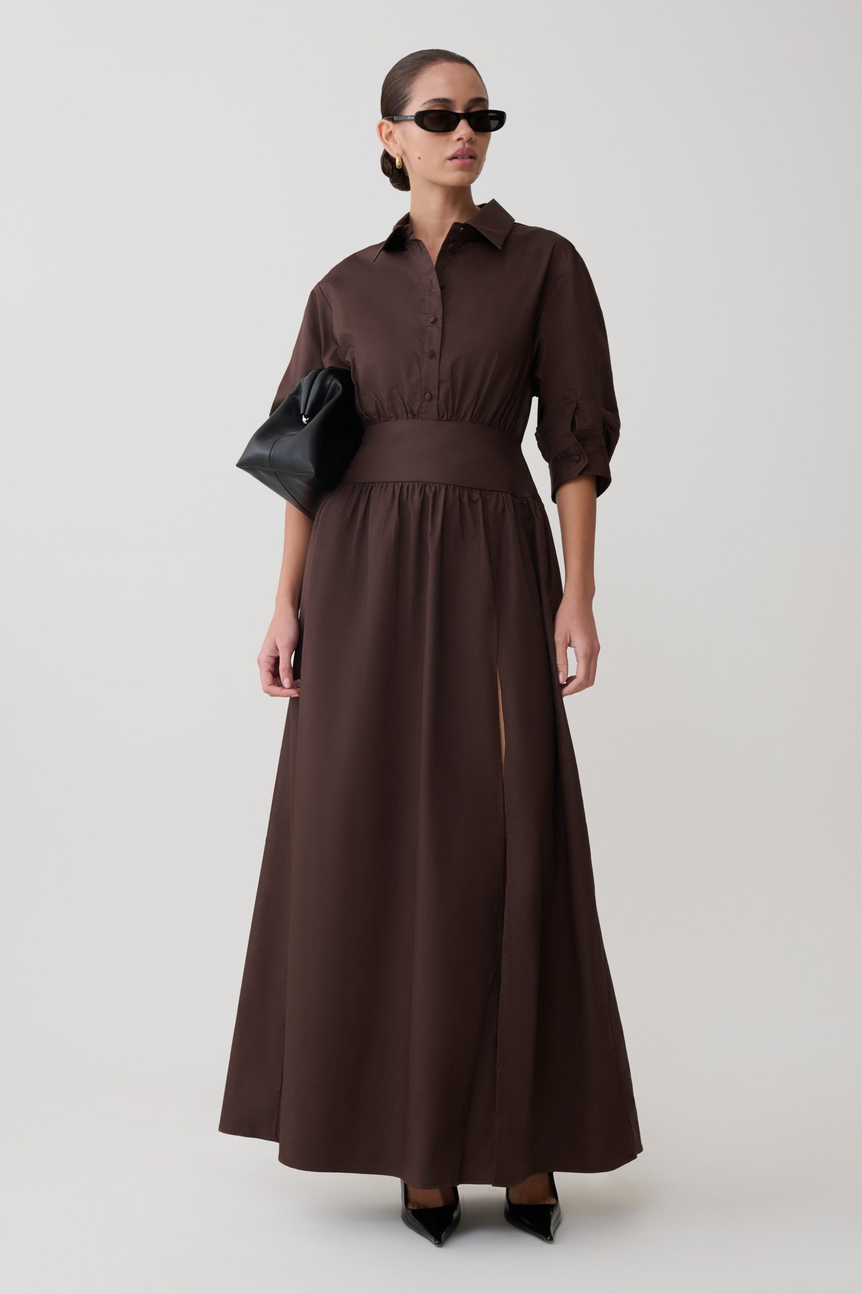 Isolde Long Sleeve Cotton Maxi Dress - Dark Chocolate - Image 4