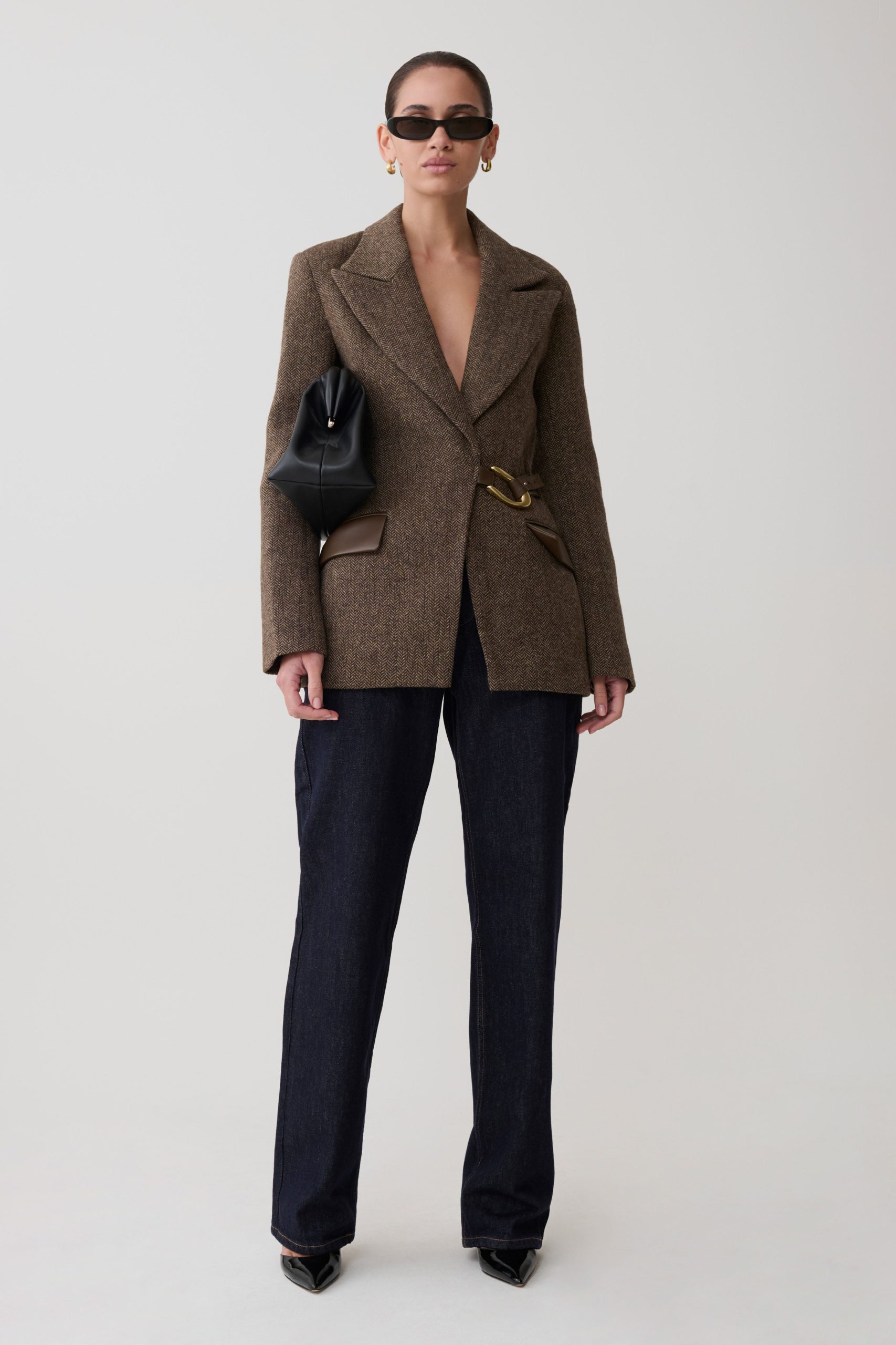 Romy Structured Blazer With Hardware - Herringbone - Image 6
