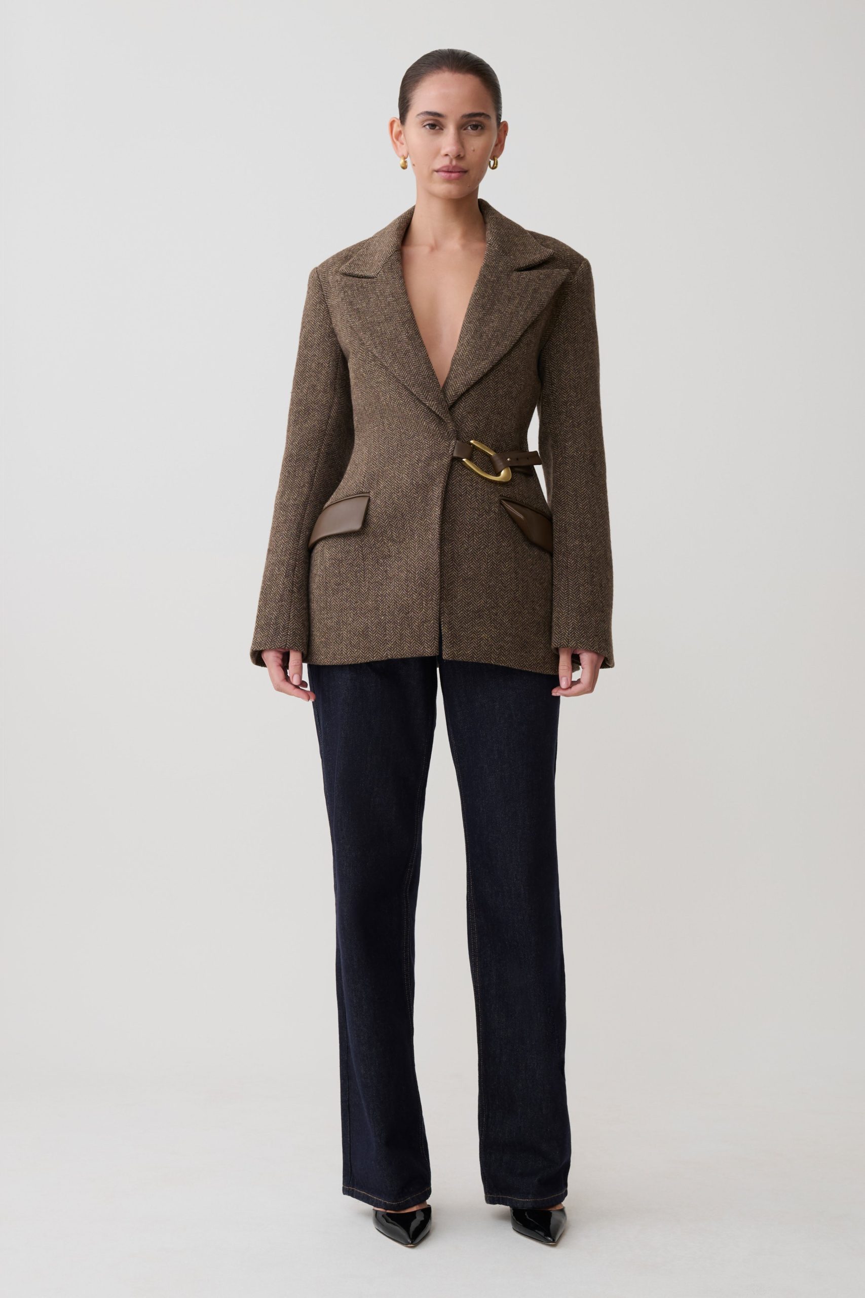 Romy Structured Blazer With Hardware - Herringbone - Image 13