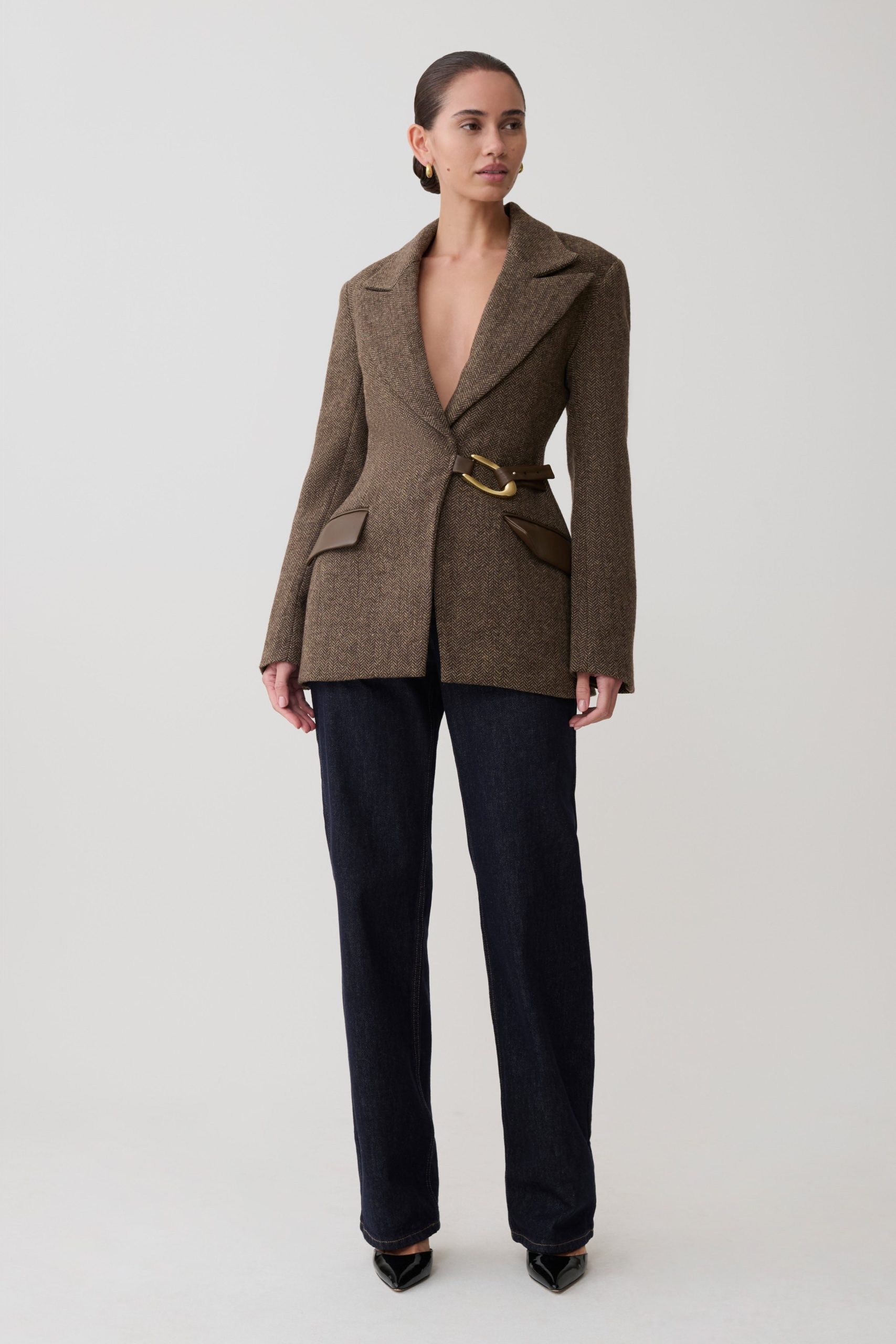 Romy Structured Blazer With Hardware - Herringbone - Image 12