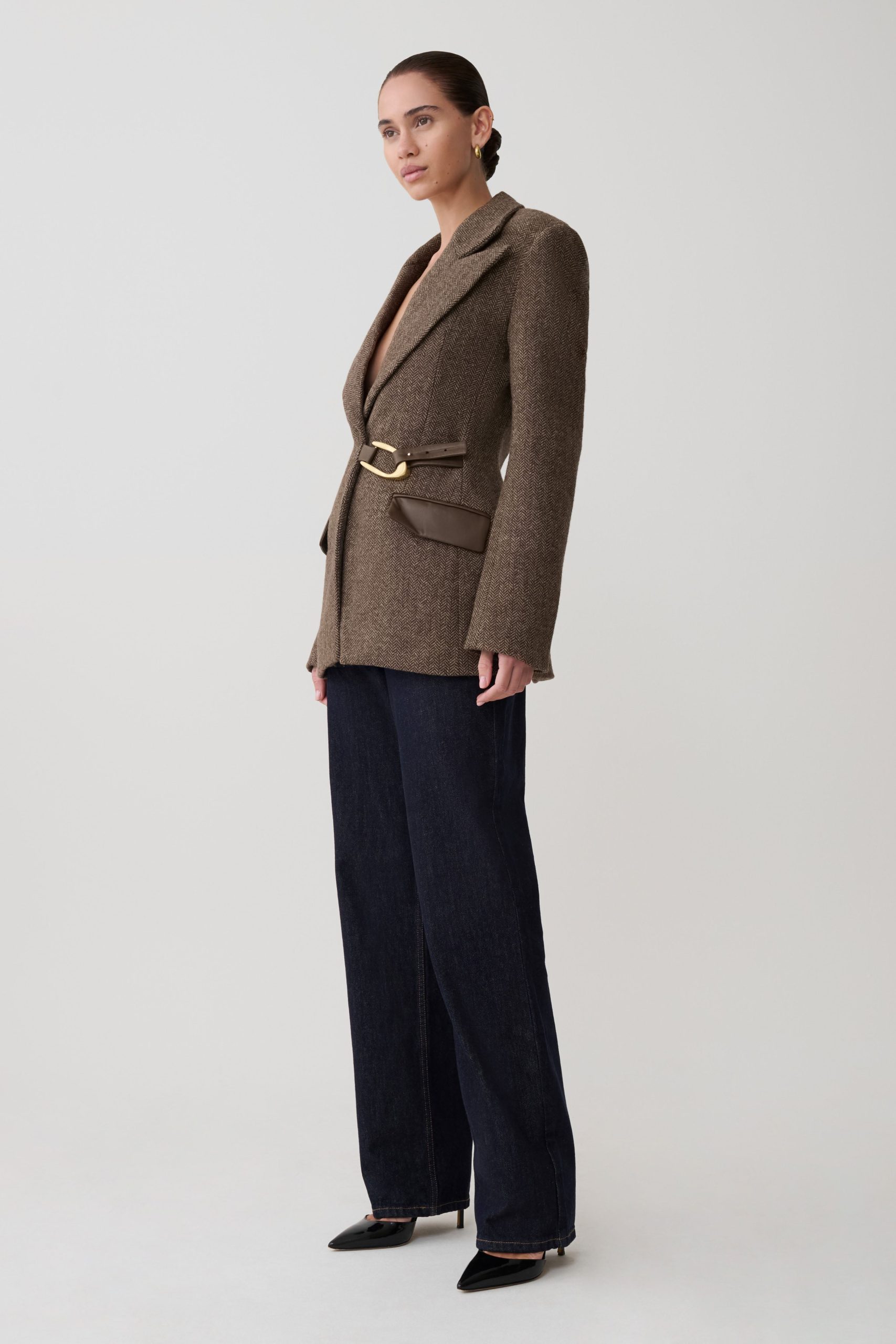 Romy Structured Blazer With Hardware - Herringbone - Image 8