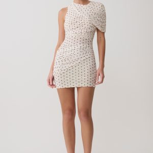 Adrienne One Shoulder Mesh Mini Dress - Polka Dot
