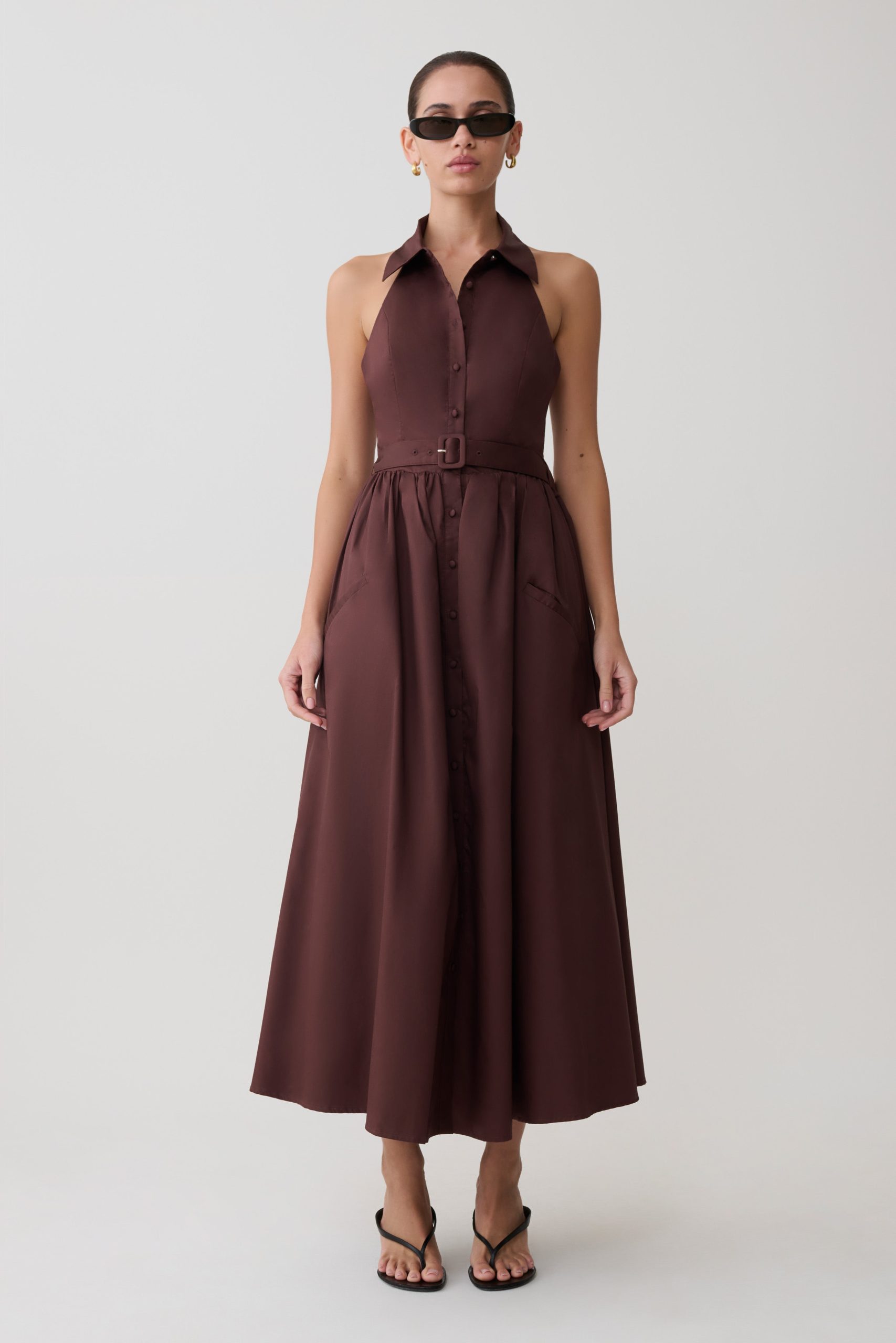 Cindy Collared Midi Dress - Chocolate - Image 4
