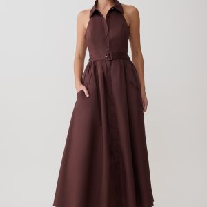 Cindy Collared Midi Dress - Chocolate