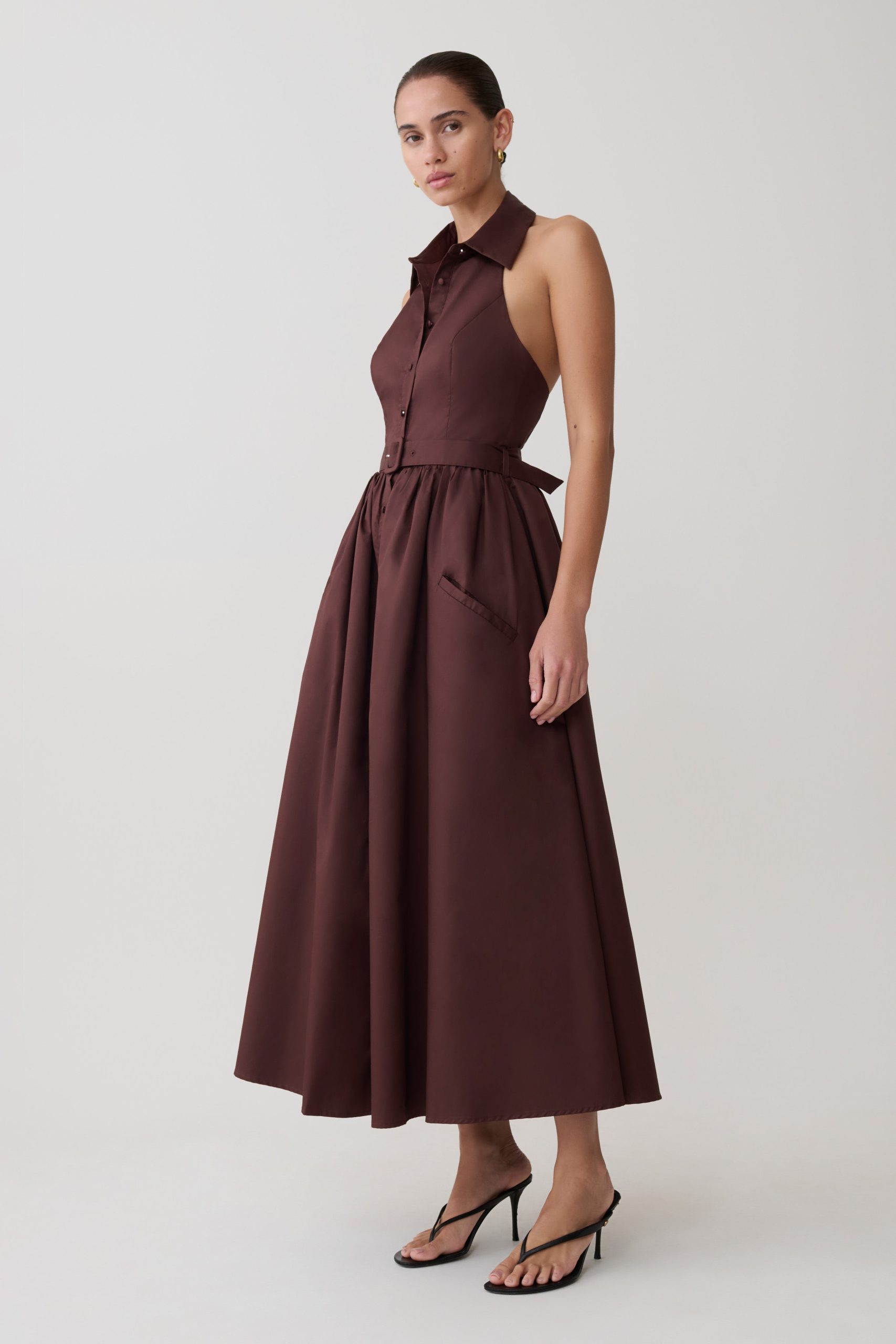 Cindy Collared Midi Dress - Chocolate - Image 3