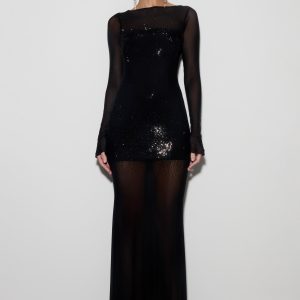 Lior Mesh Maxi Dress With Hotfix - Black