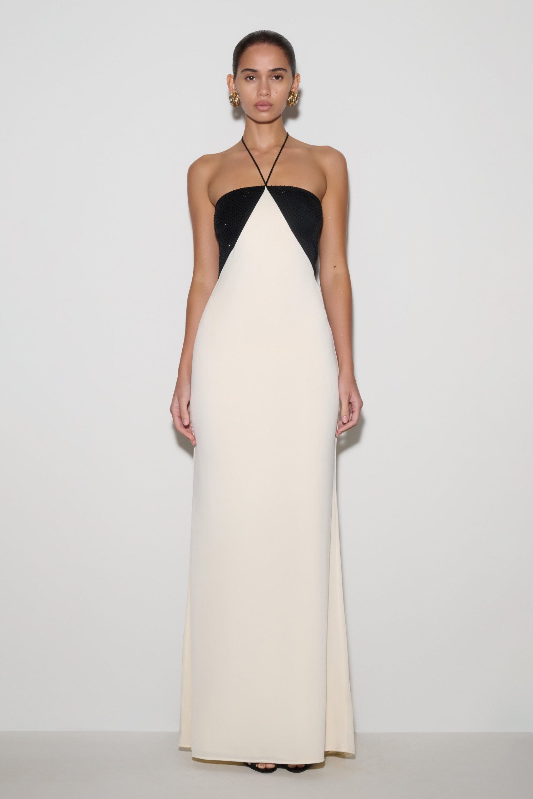 Hien Sequin Halter Maxi Dress - Black/Ivory