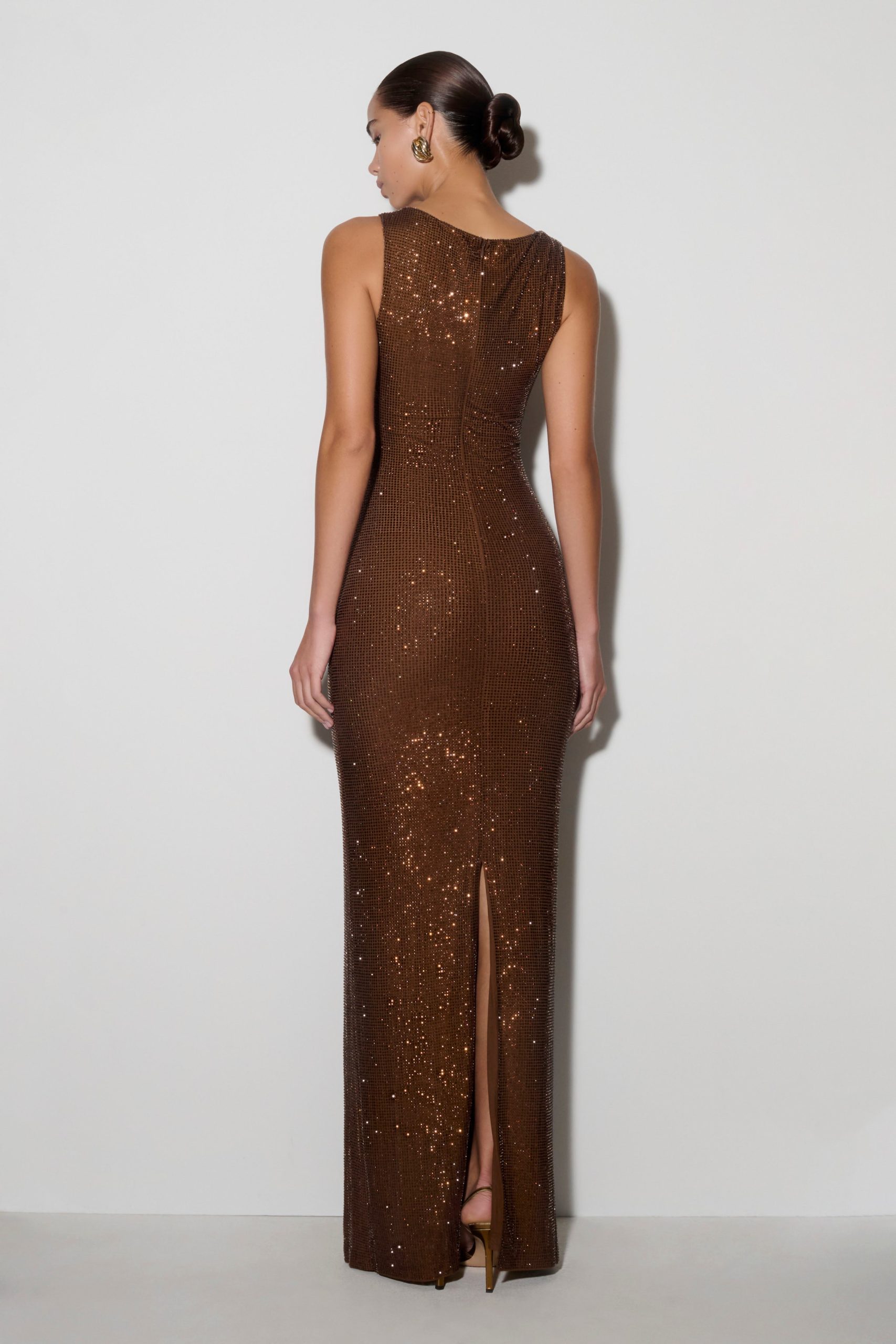 Magnolia Sleeveless Diamante Maxi Dress - Chocolate - Image 4