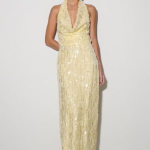Gertrud Sequin Halter Maxi Dress - Lemon