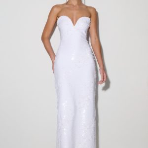 Maisie Strapless Sequin Midi Dress - White