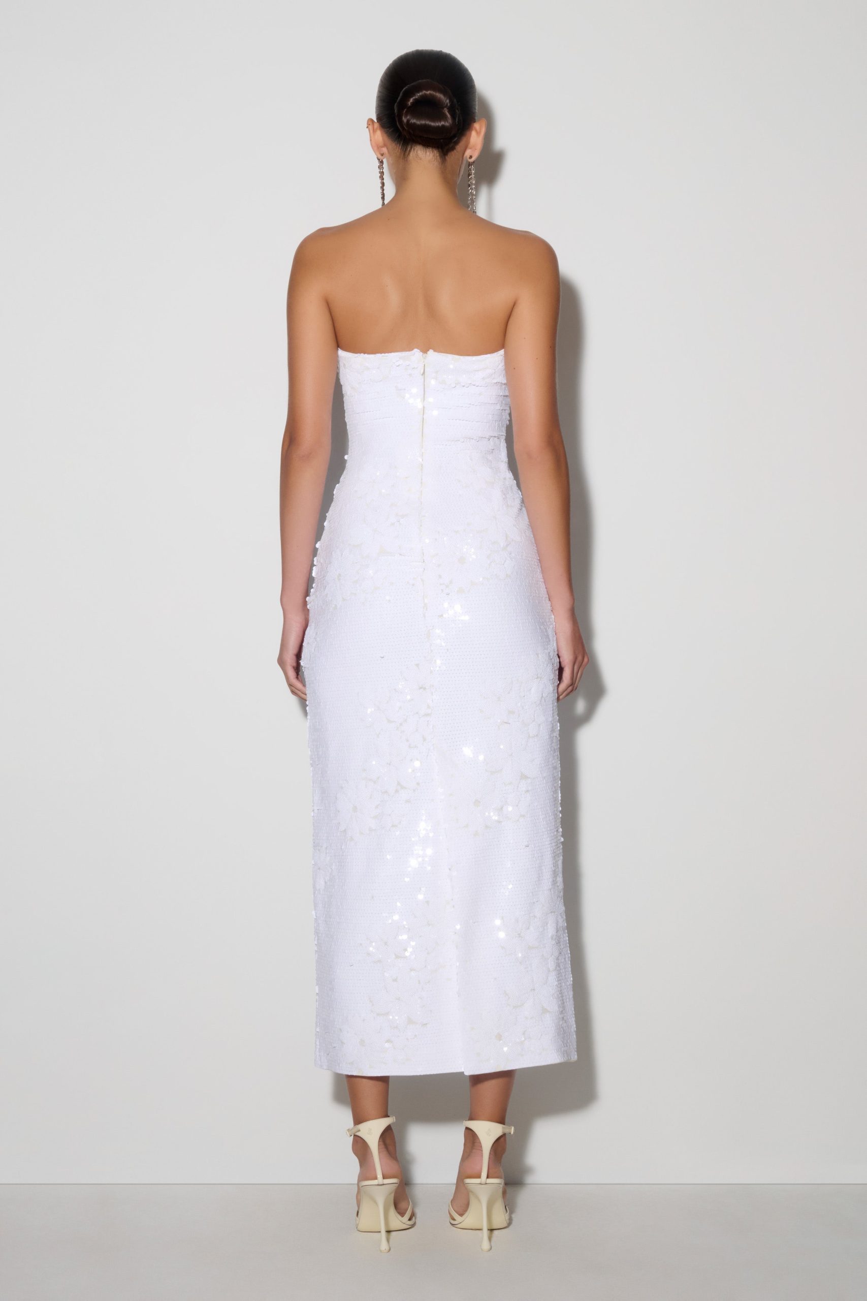 Maisie Strapless Sequin Midi Dress - White - Image 2