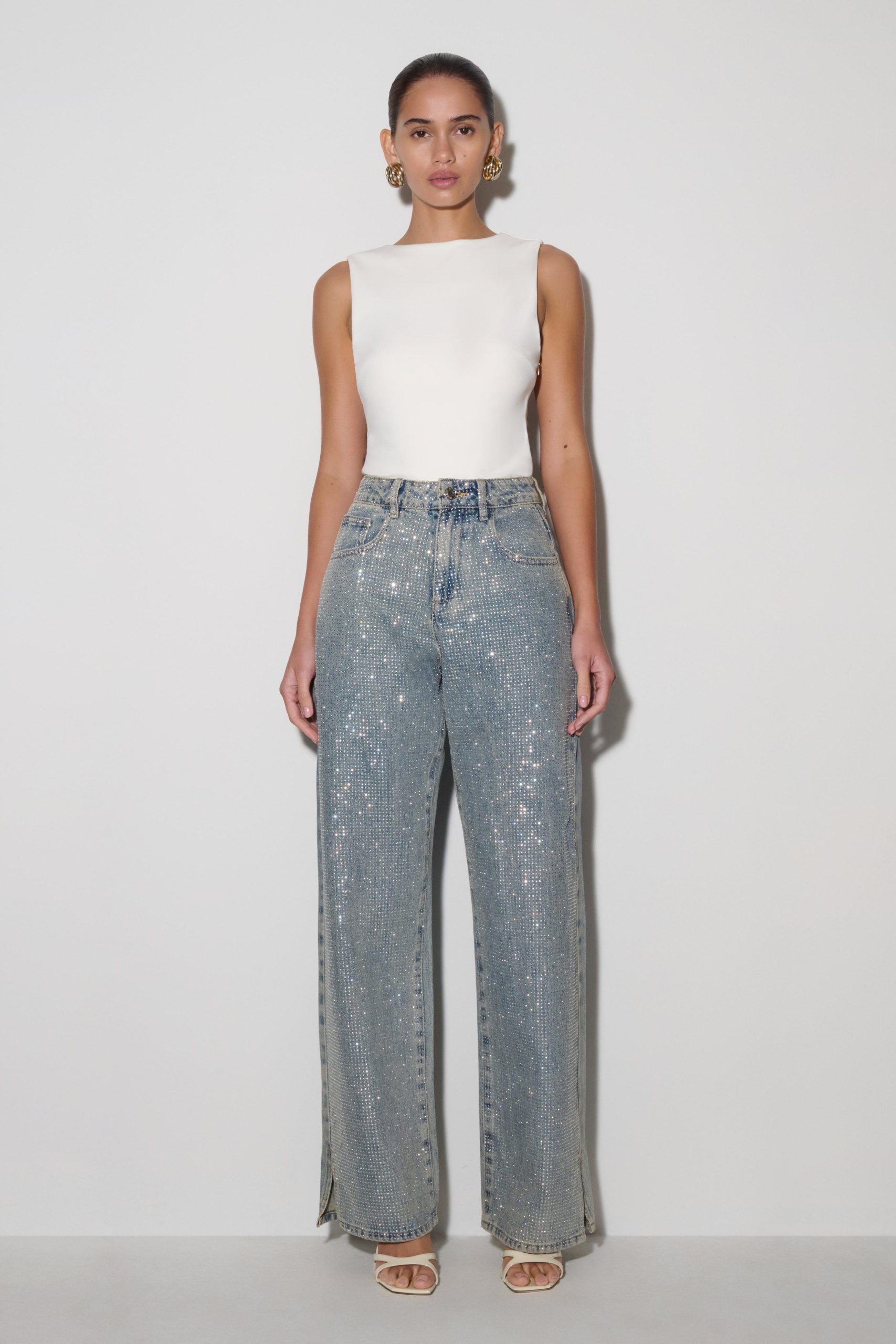 Tyla Diamante Denim Jeans - Blue/Green - Image 3