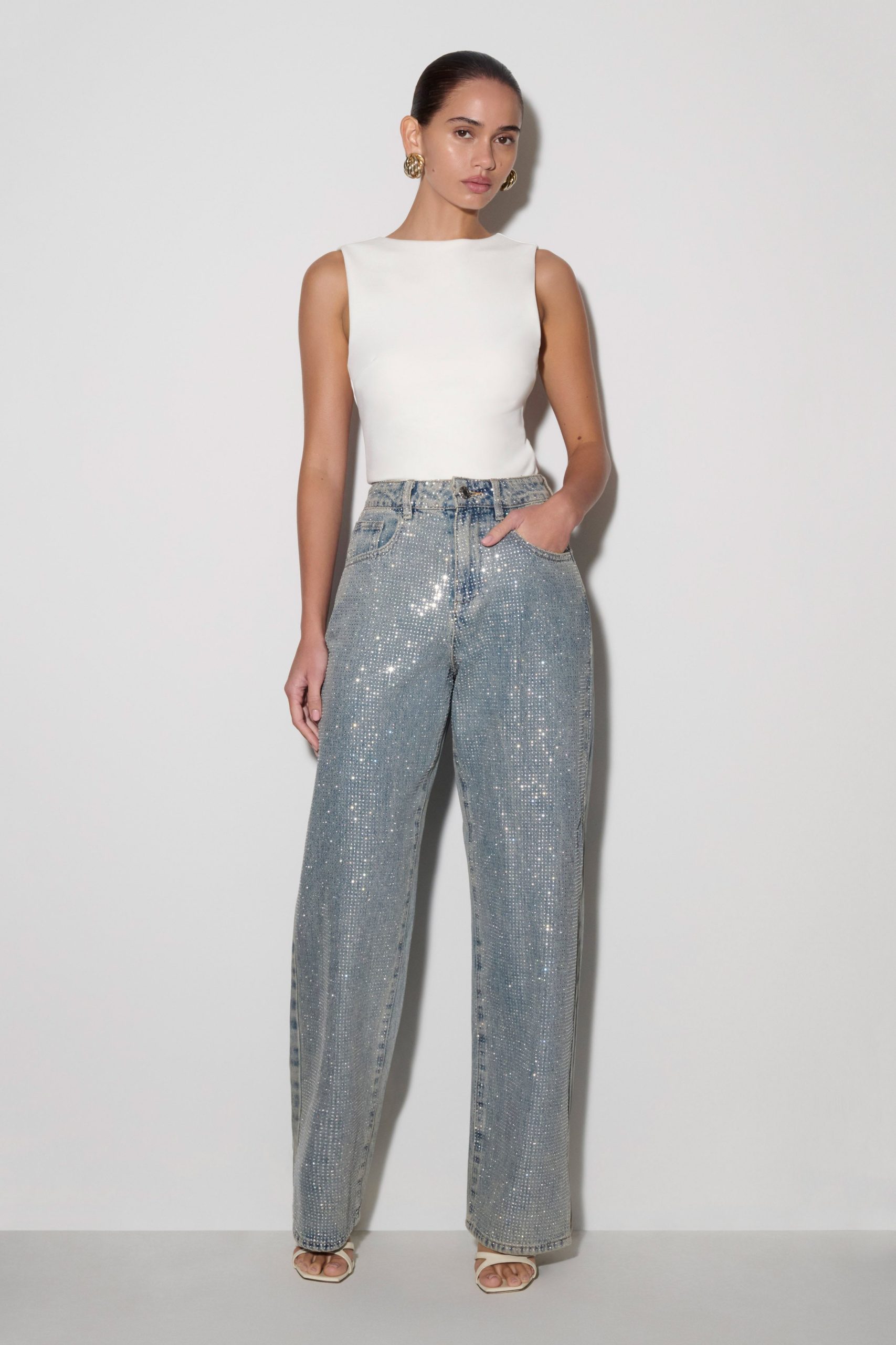 Tyla Diamante Denim Jeans - Blue/Green