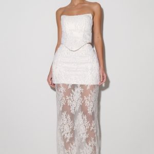 Camille Beaded Satin And Lace Corset Top - Ivory