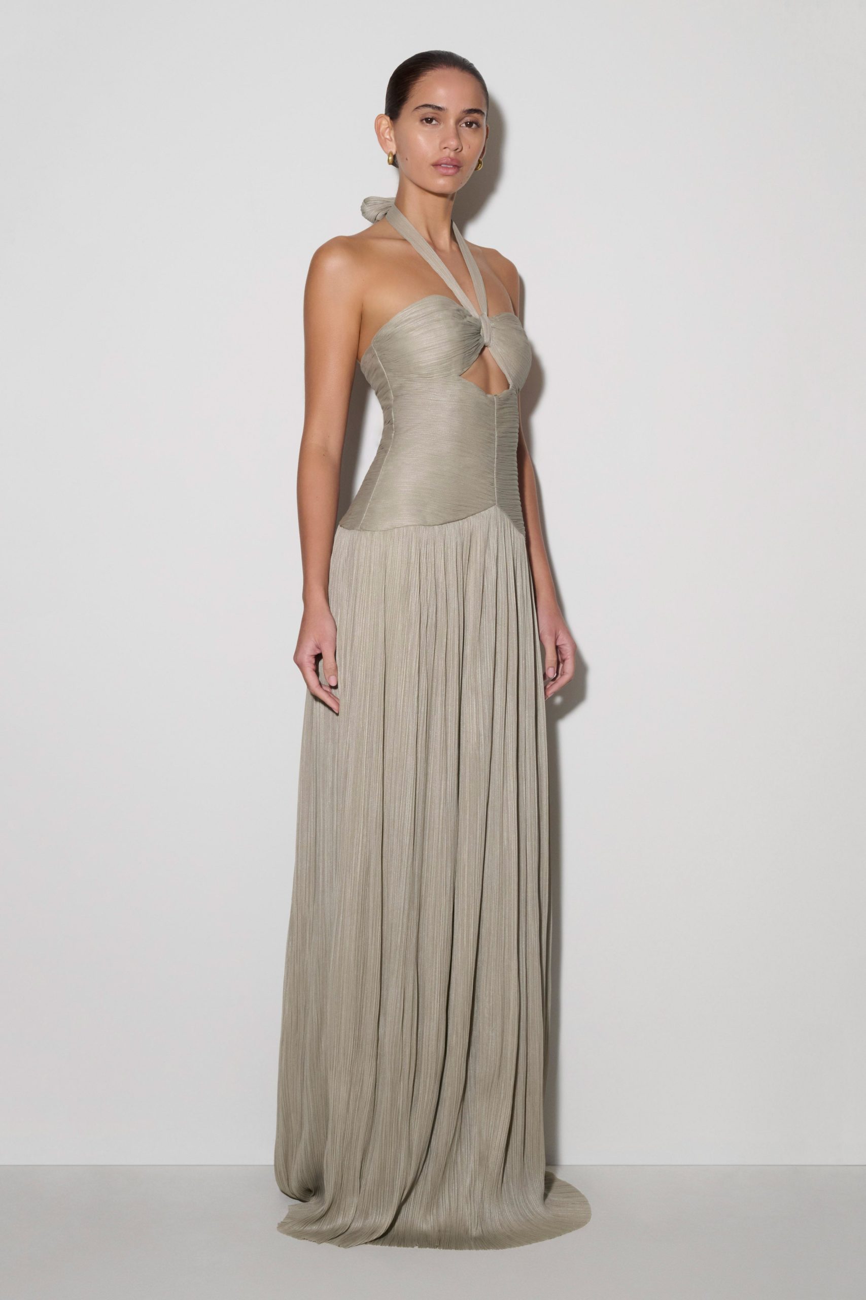 Juliette Pleated Chiffon Maxi Dress - Silver - Image 3