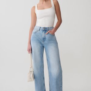 Sebastian Straight Leg Denim Jeans With Fray Hem - Washed Light Blue