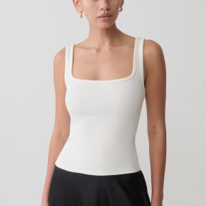 Aisling Ribbed Square Neck Sleeveless Top - Ivory