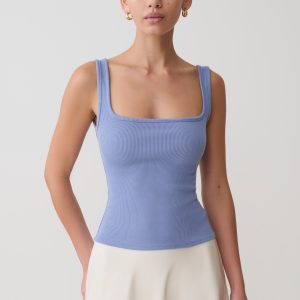 Aisling Ribbed Square Neck Sleeveless Top - Cornflower Blue