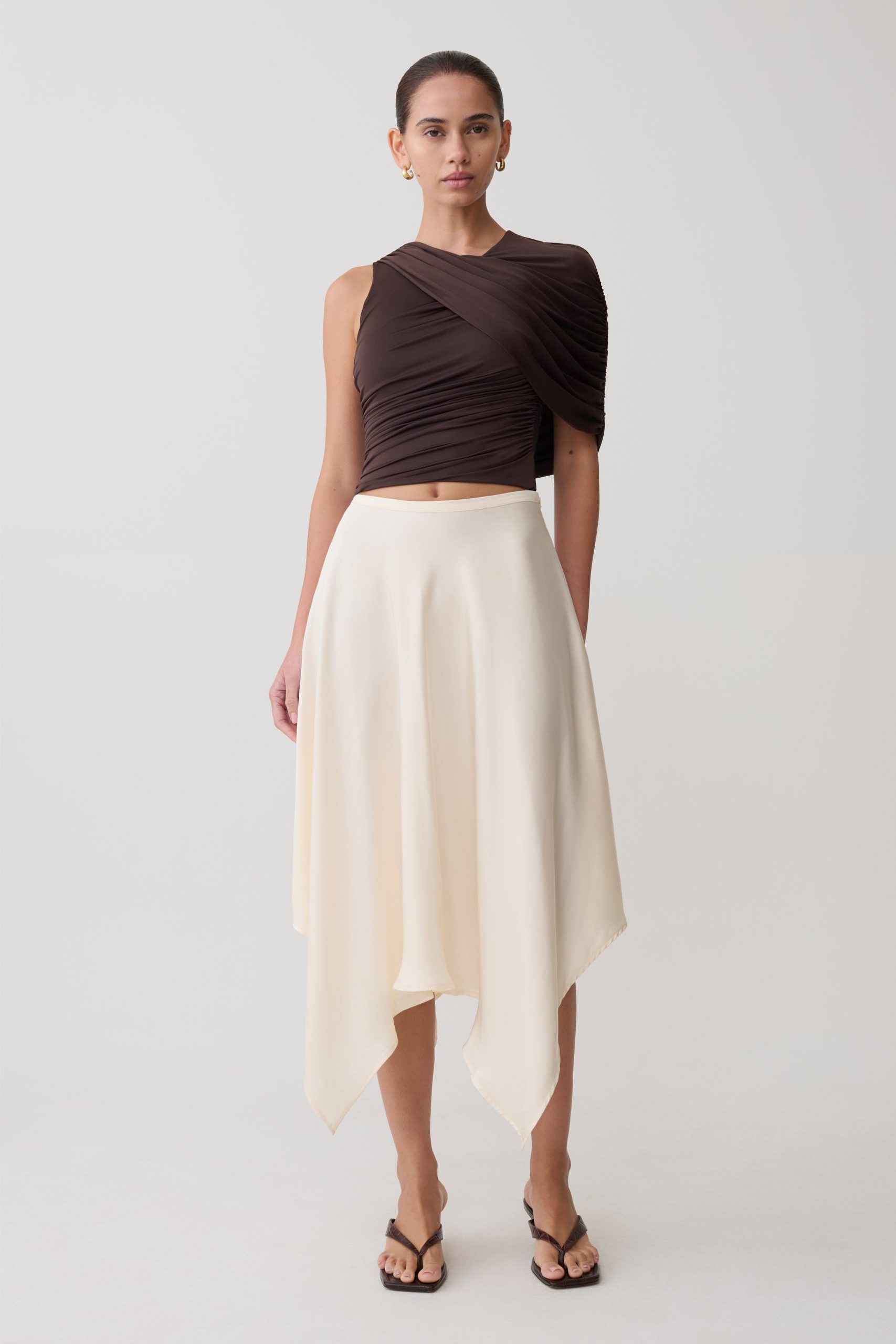 Adrienne One Shoulder Slinky Top - Chocolate - Image 4