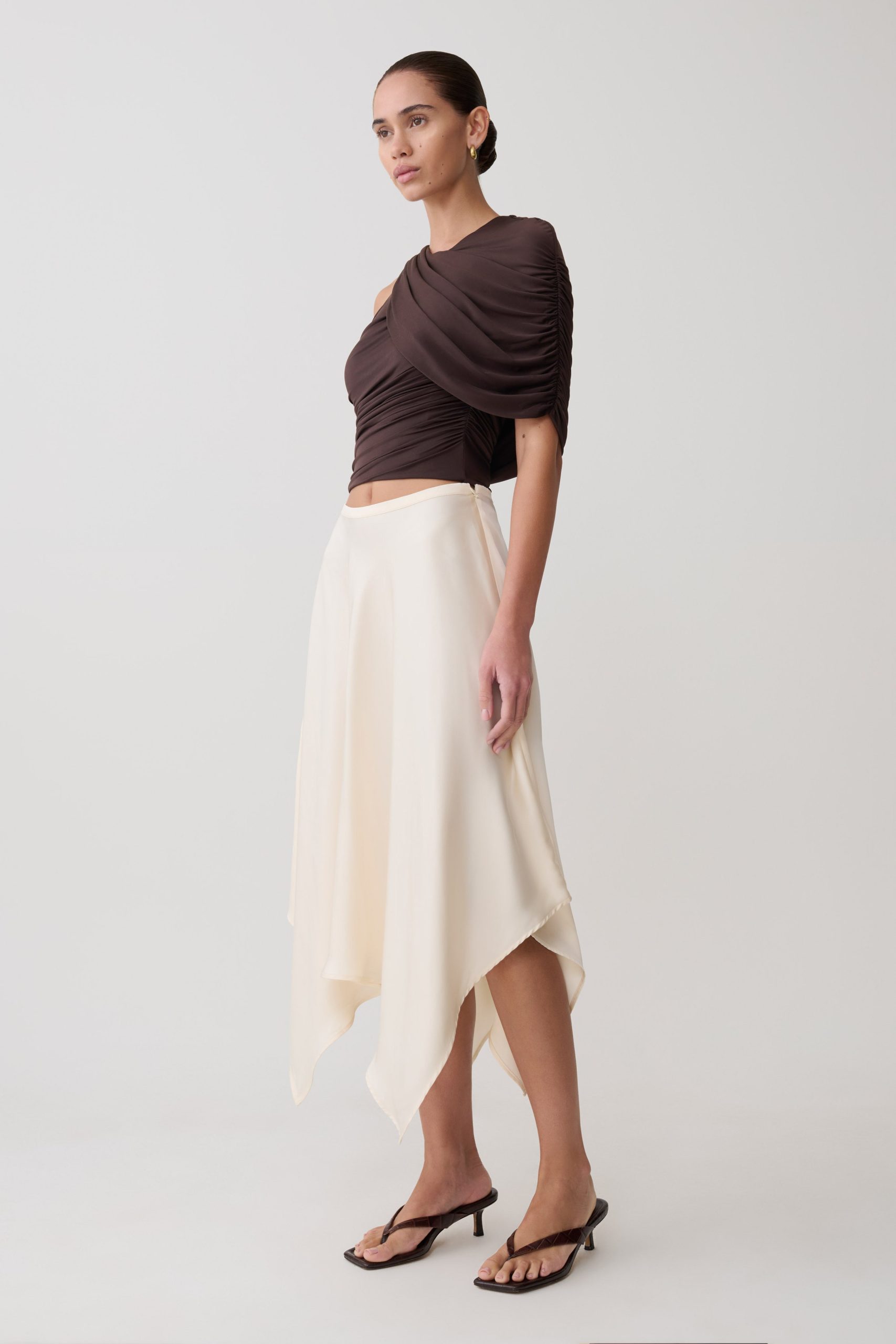 Adrienne One Shoulder Slinky Top - Chocolate - Image 6