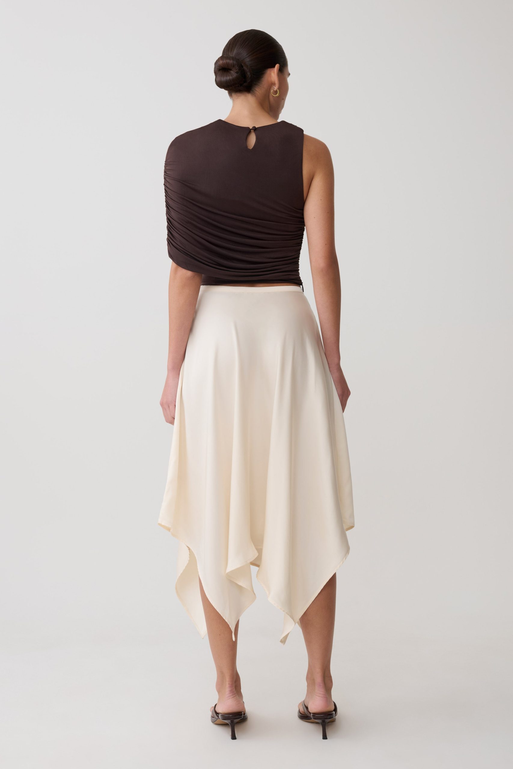 Adrienne One Shoulder Slinky Top - Chocolate - Image 5