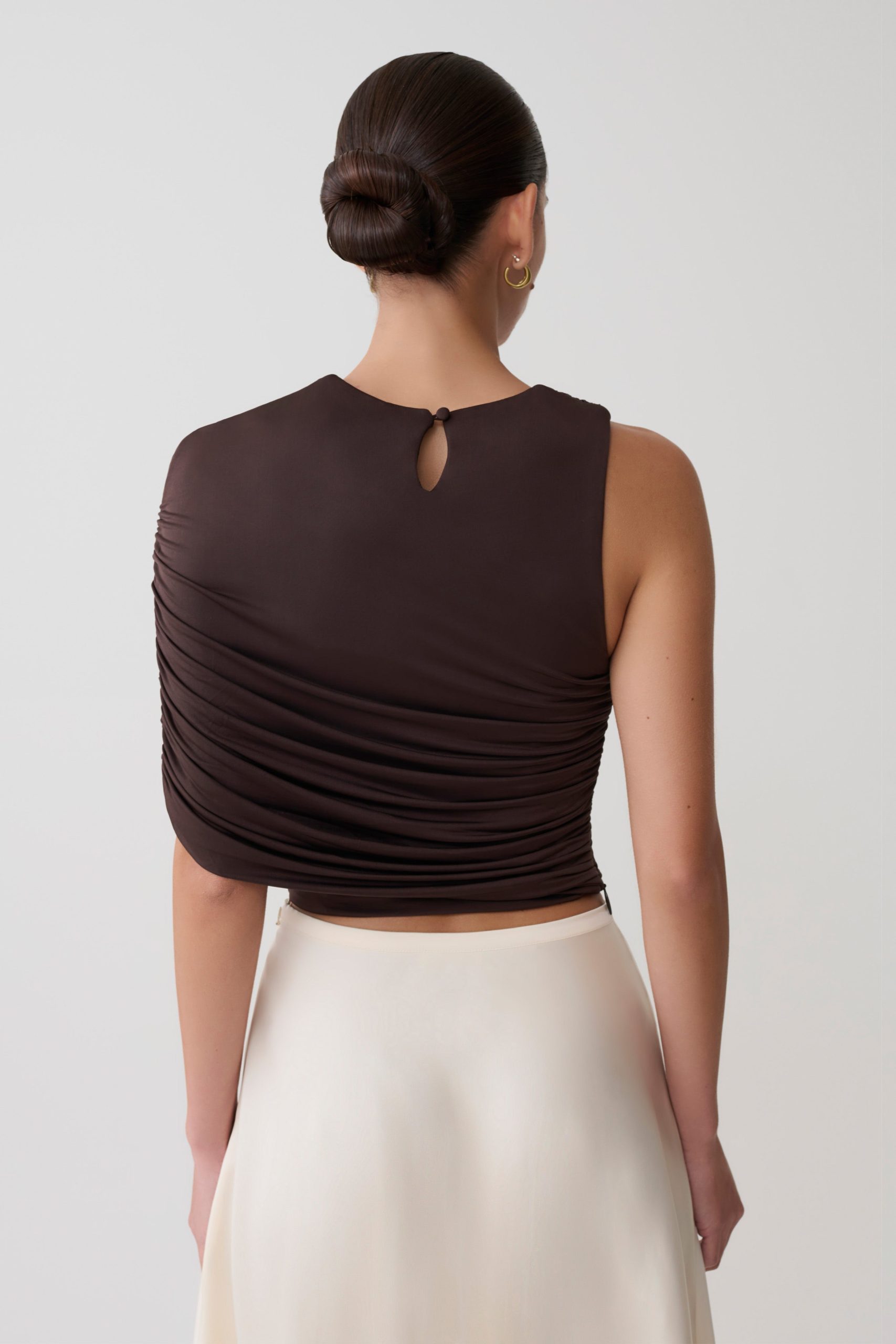 Adrienne One Shoulder Slinky Top - Chocolate - Image 3