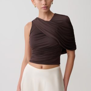 Adrienne One Shoulder Slinky Top - Chocolate