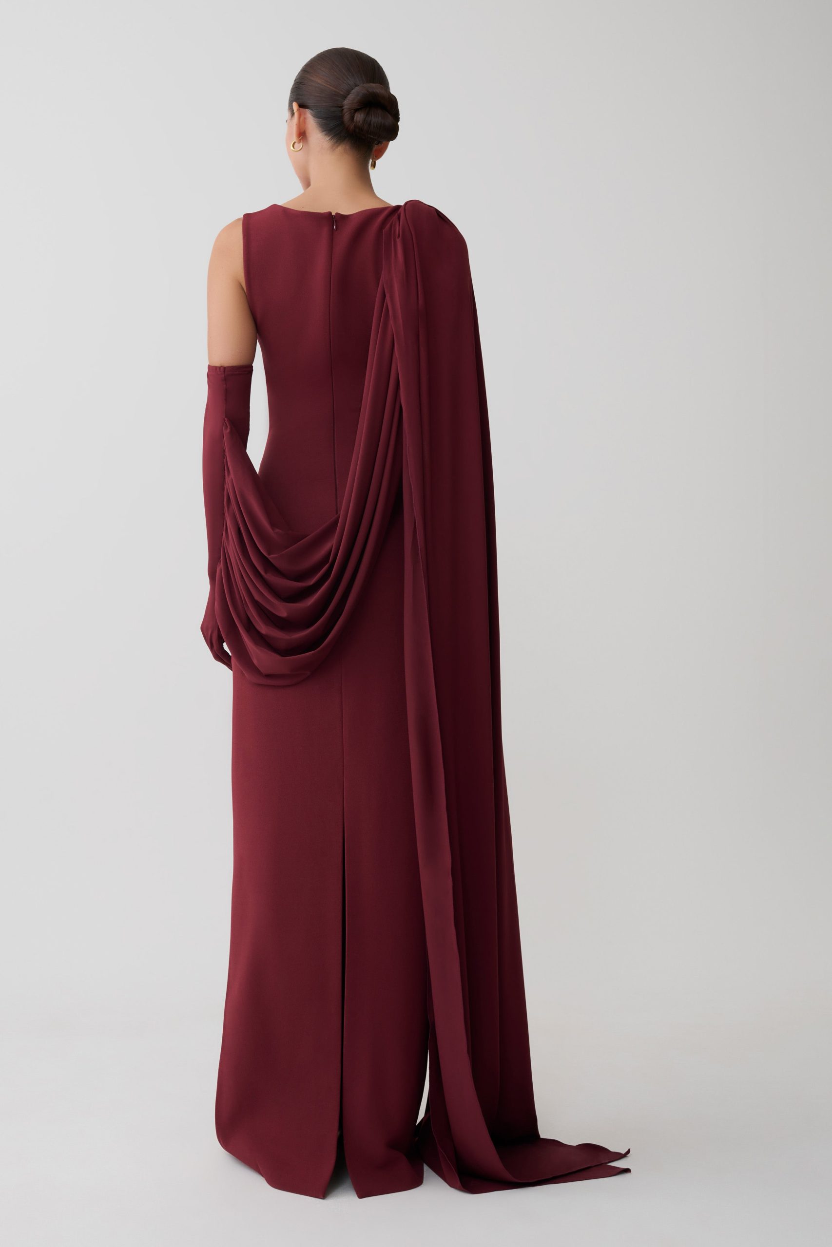 Rhea Detachable Cape Jersey Maxi Dress - Wine - Image 2