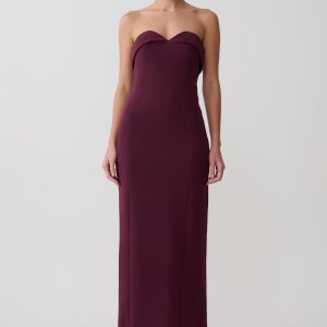 Cary Folded Strapless Crepe Midi Dress - Wine