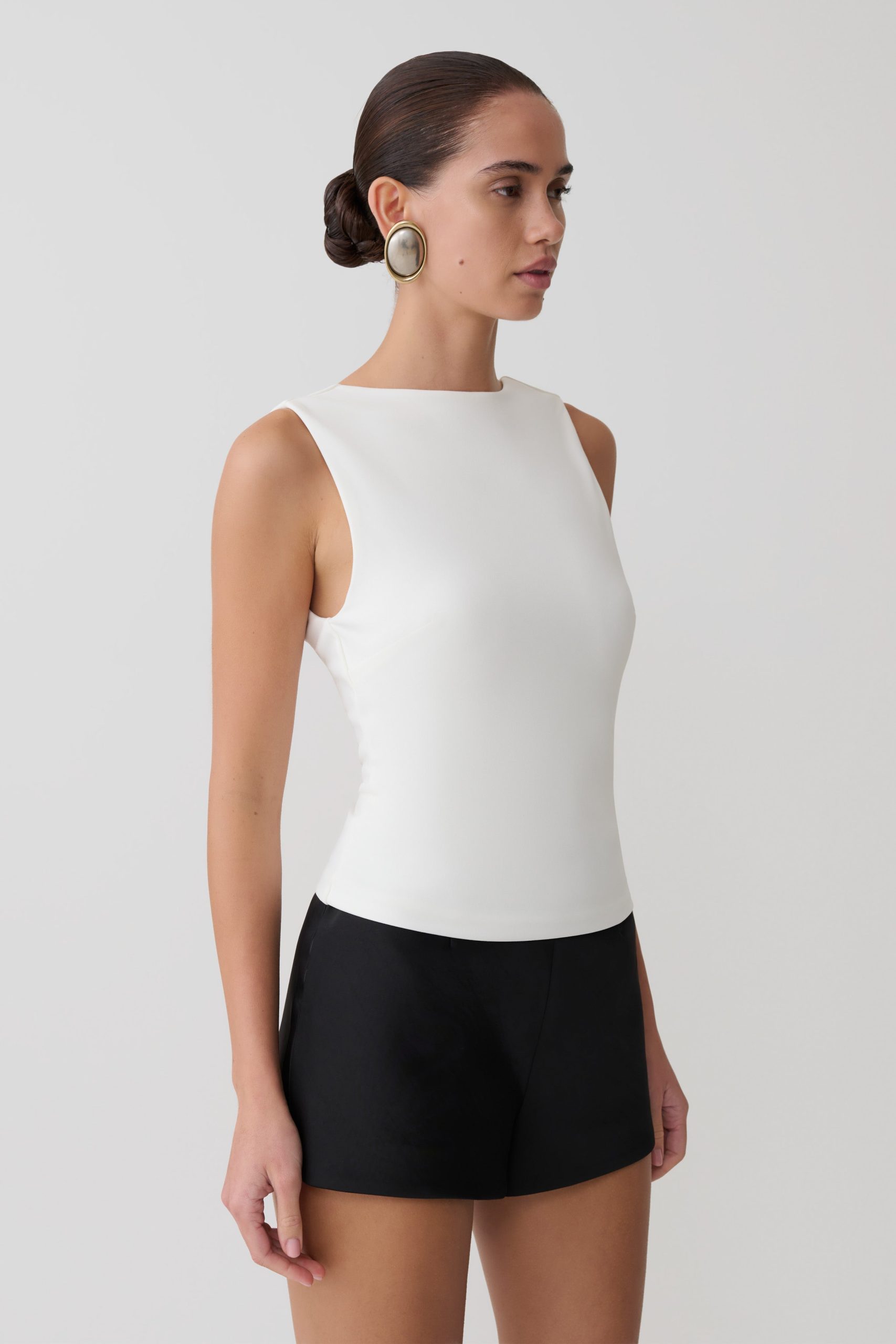 Kyra Open Back Scuba Crepe Top - White - Image 3