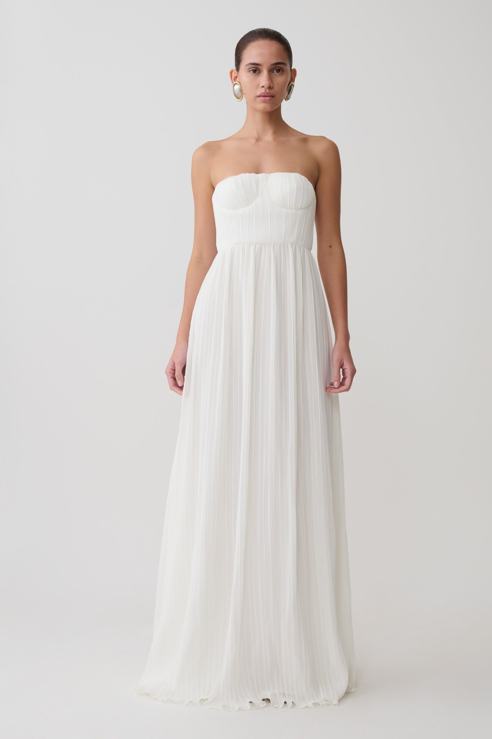 Juno Strapless Pleated Maxi Gown - White - Image 8