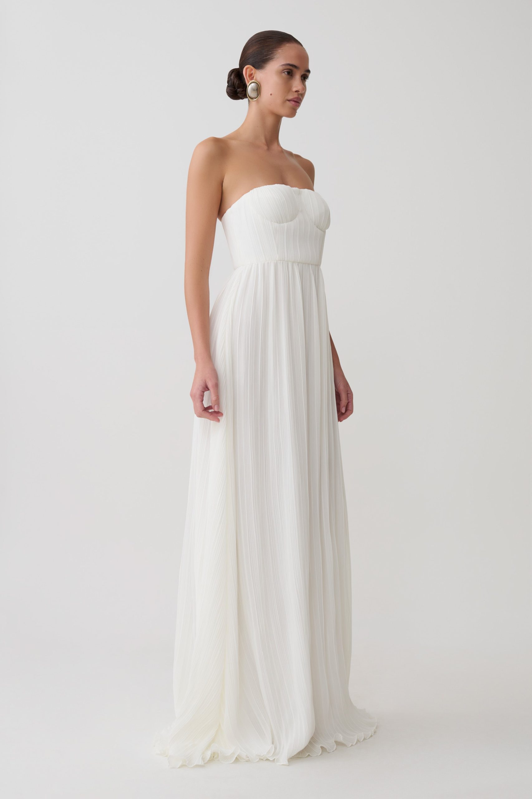 Juno Strapless Pleated Maxi Gown - White - Image 9