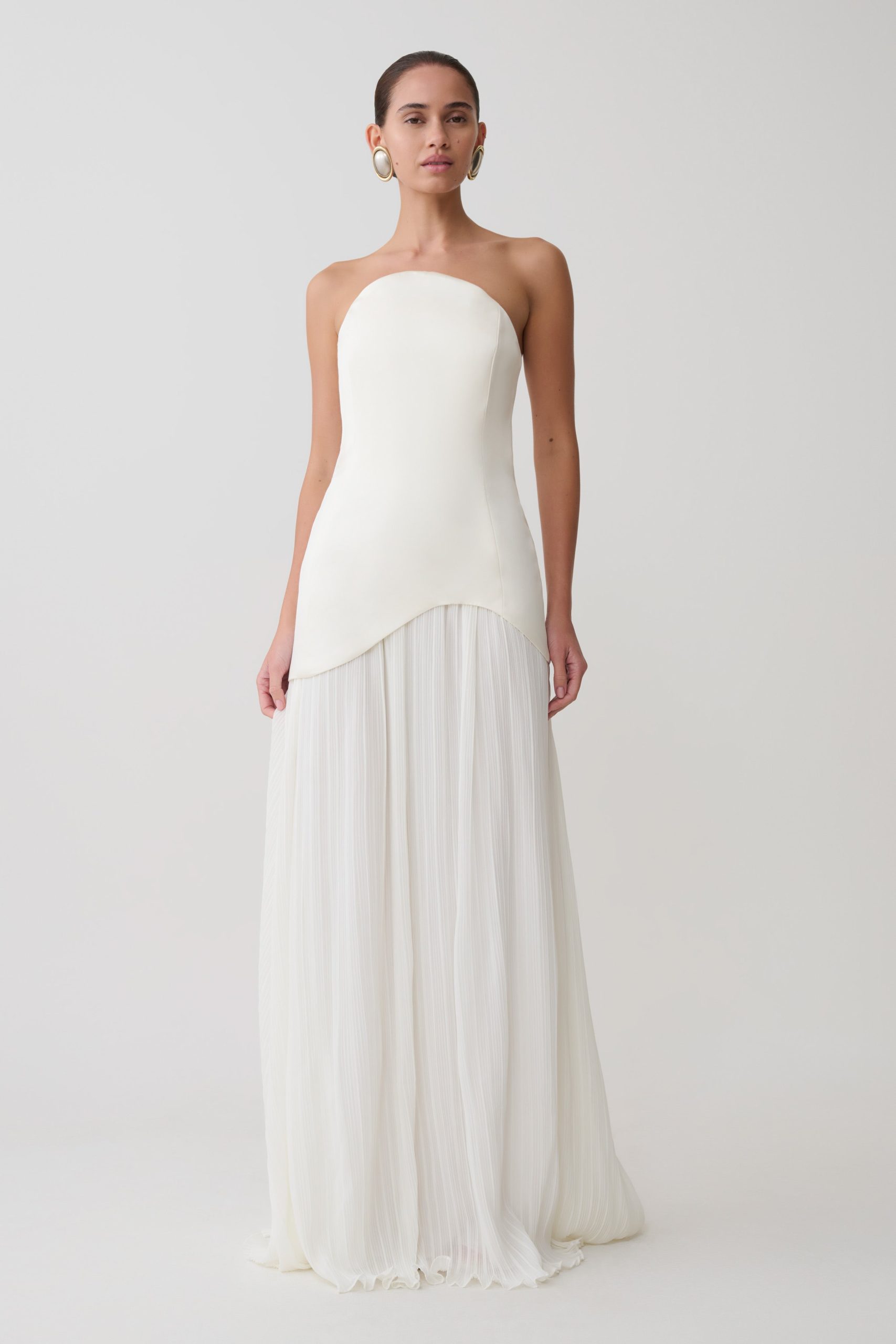 Juno Strapless Pleated Maxi Gown - White - Image 7