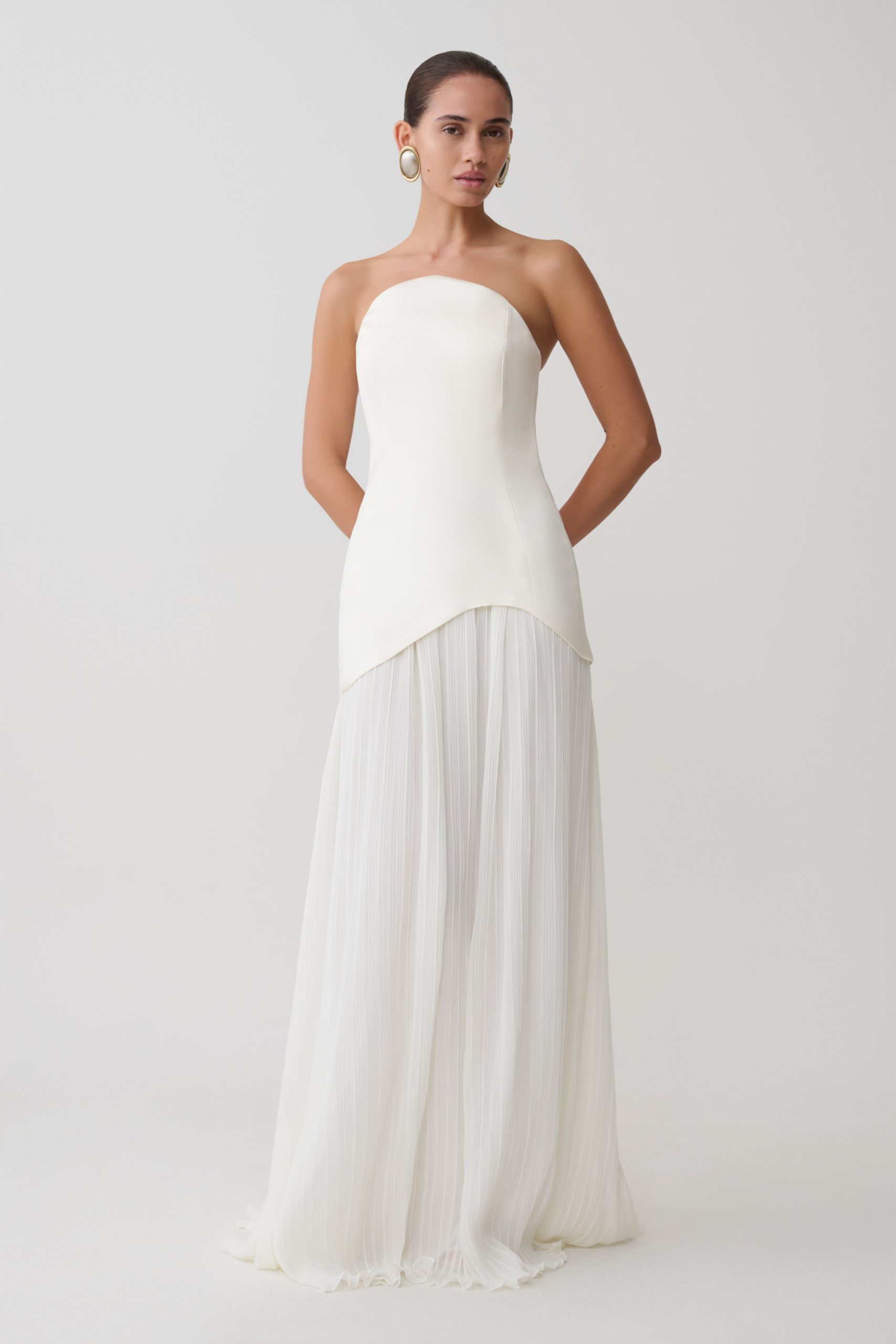 Juno Strapless Pleated Maxi Gown - White - Image 5